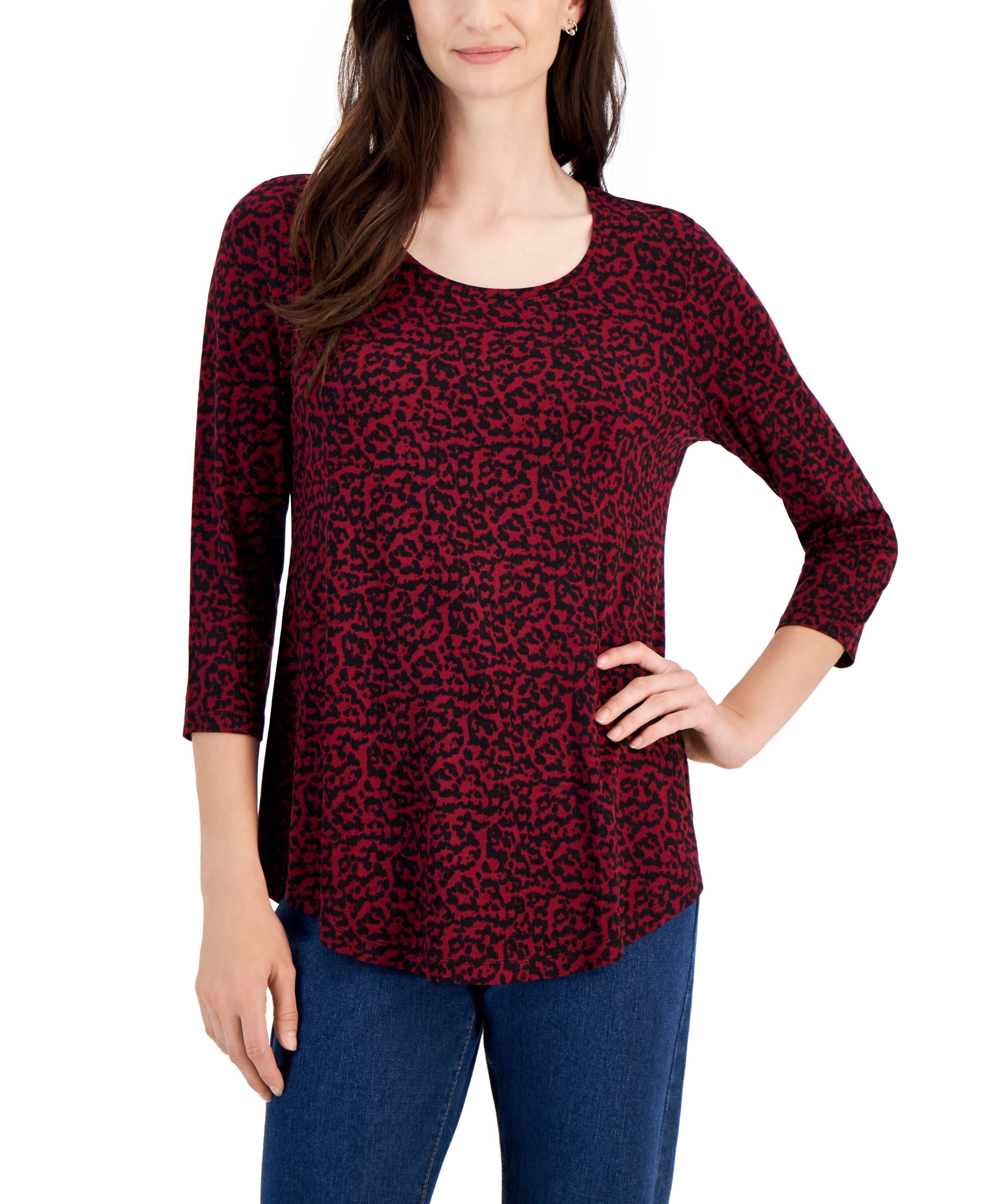 Petite 3/4-Sleeve Printed Top
