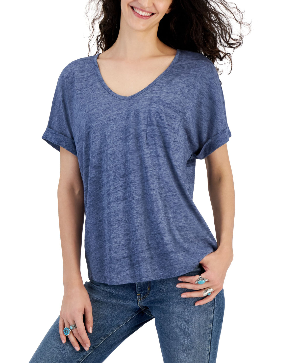 Juniors' V-Neck Pocket Short-Sleeve T-Shirt