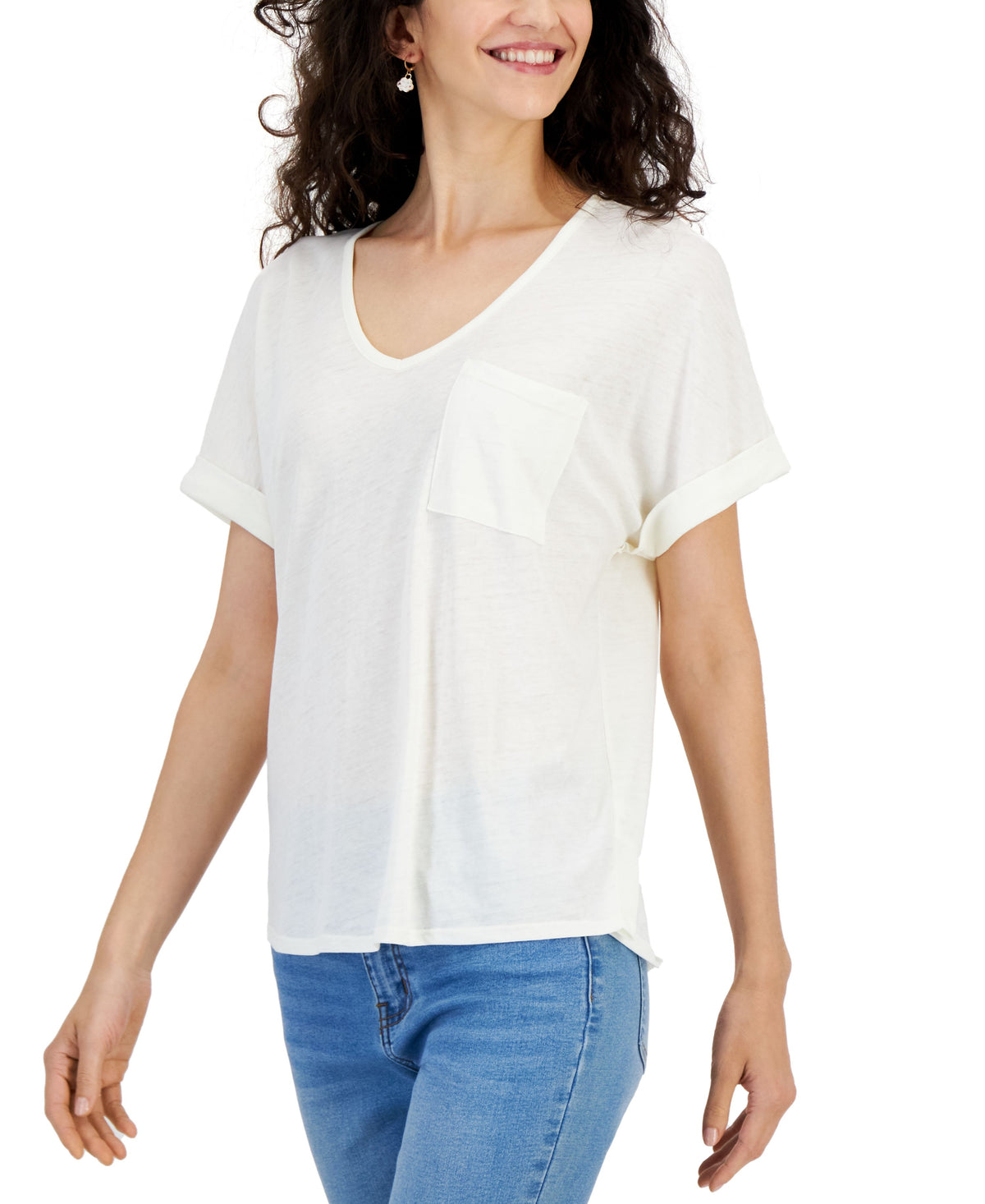 Juniors' V-Neck Pocket Short-Sleeve T-Shirt