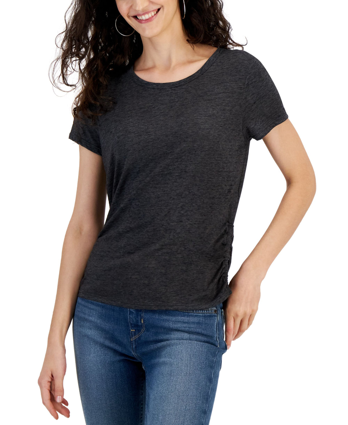 Juniors' Side-Ruched Short-Sleeve T-Shirt