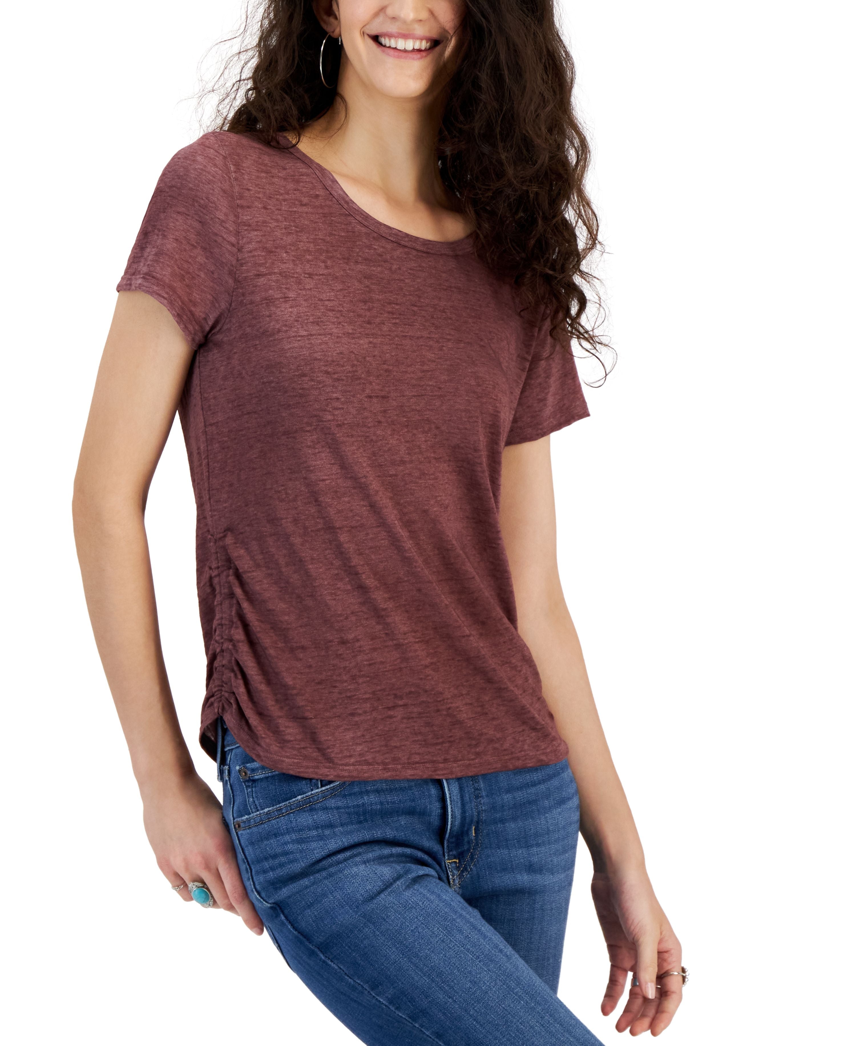 Juniors' Side-Ruched Short-Sleeve T-Shirt