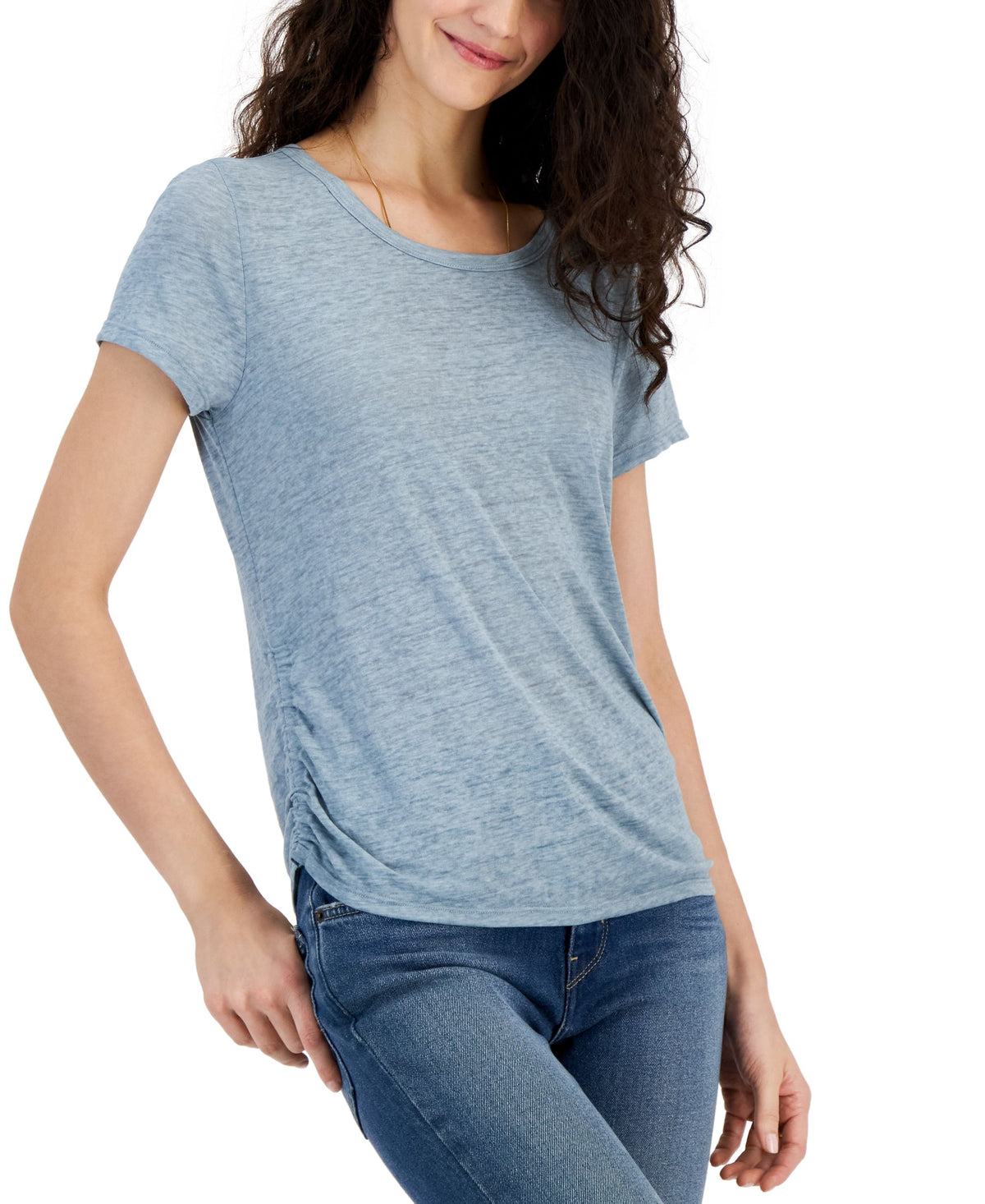 Juniors' Side-Ruched Short-Sleeve T-Shirt