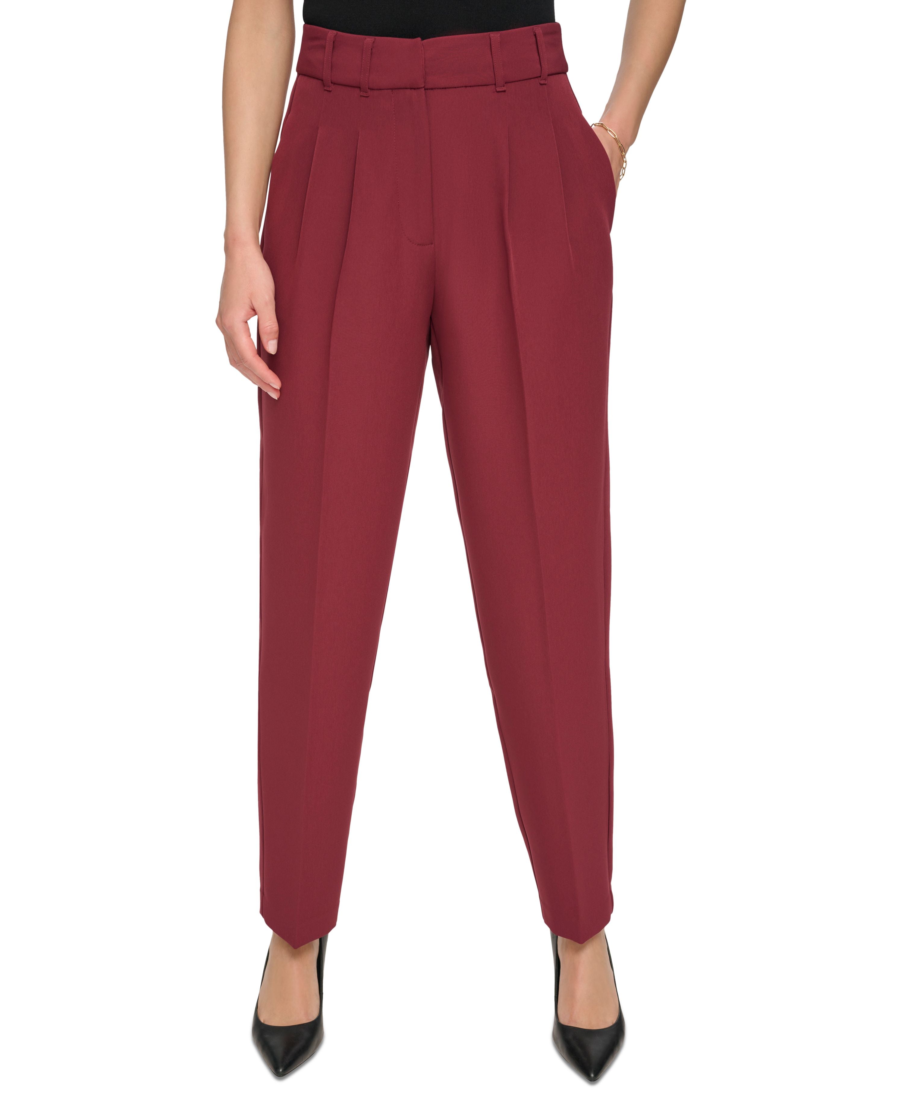 Women's 3/4-Sleeve Printed Mesh V-Neck Top & High-Rise Pleated Roll-Cuff Pants