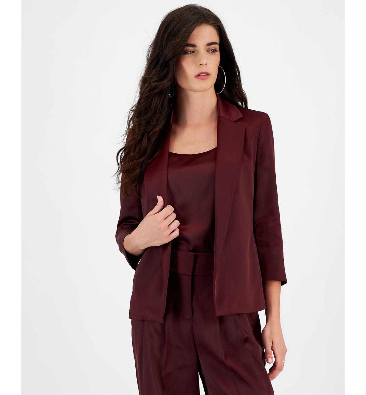 Women's Satin Notched-Collar 3/4-Sleeve Jacket