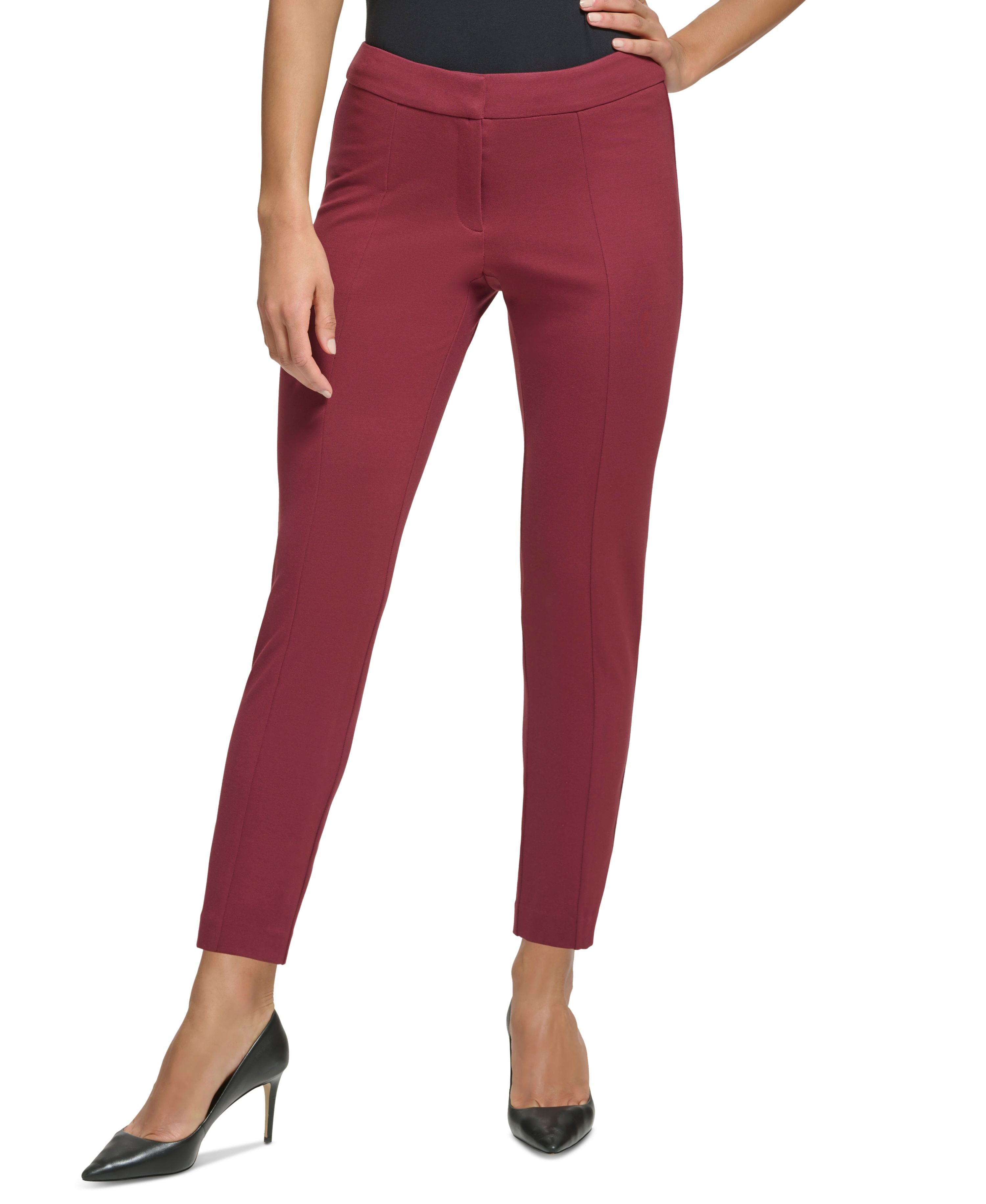 Women's Notched-Collar One-Button Jacket, Printed Mesh Side-Knot Top & Low-Rise Skinny Ankle Pants