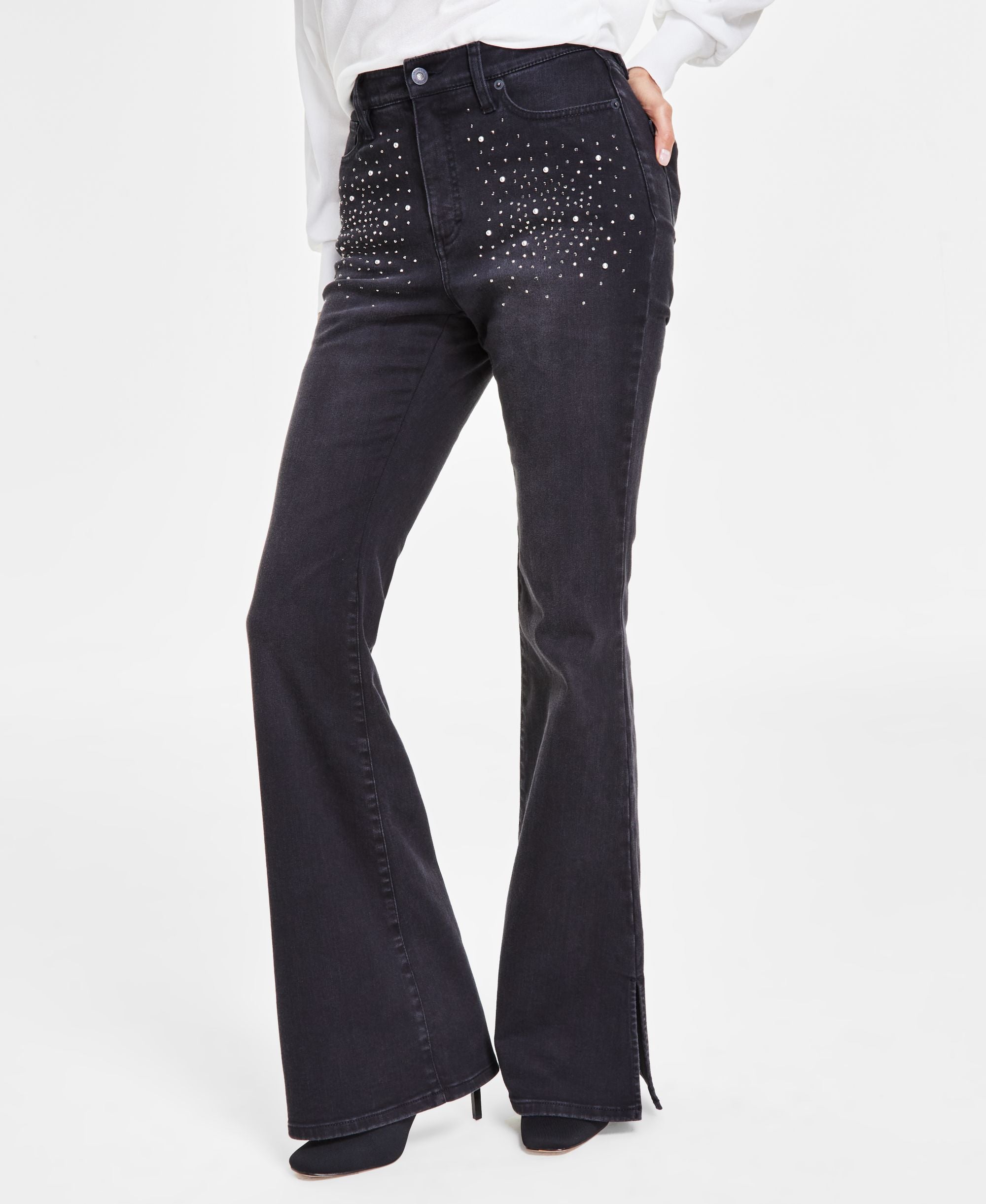 Women's High-Rise Rhinestone-Studded Flare Jeans