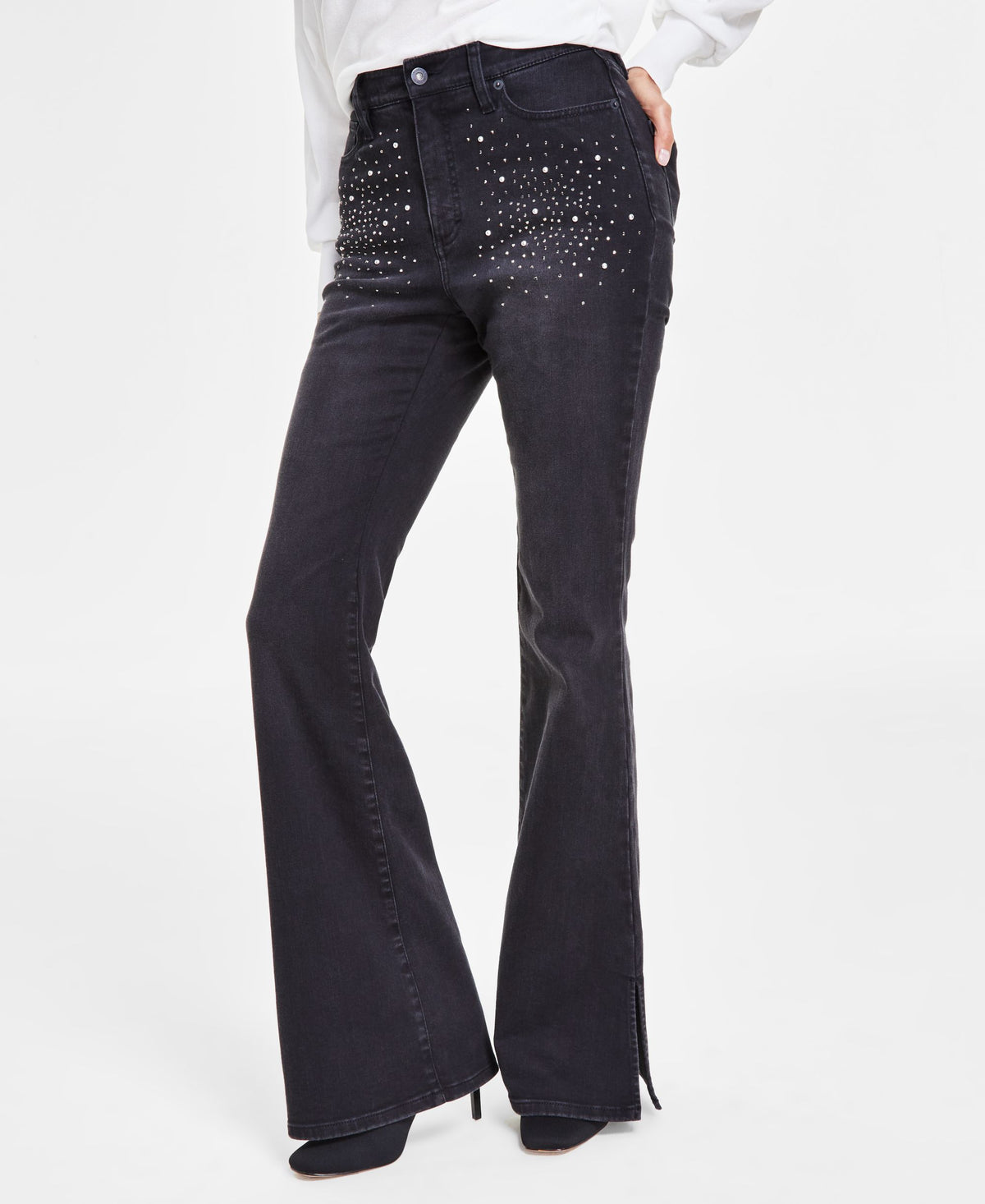 Women's High-Rise Rhinestone-Studded Flare Jeans