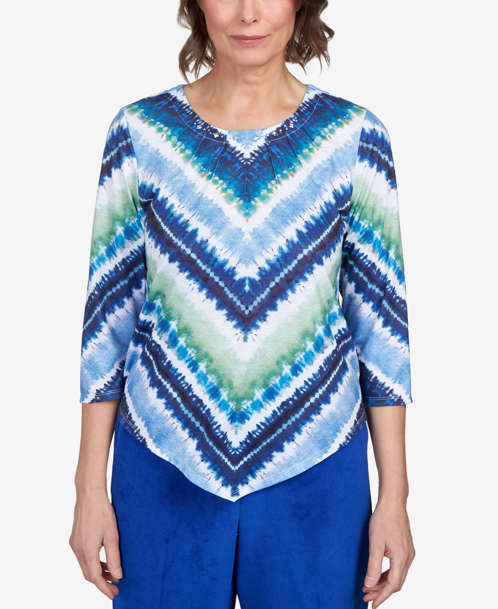 Petite Classics Textured Chevron Pleated Neck Top
