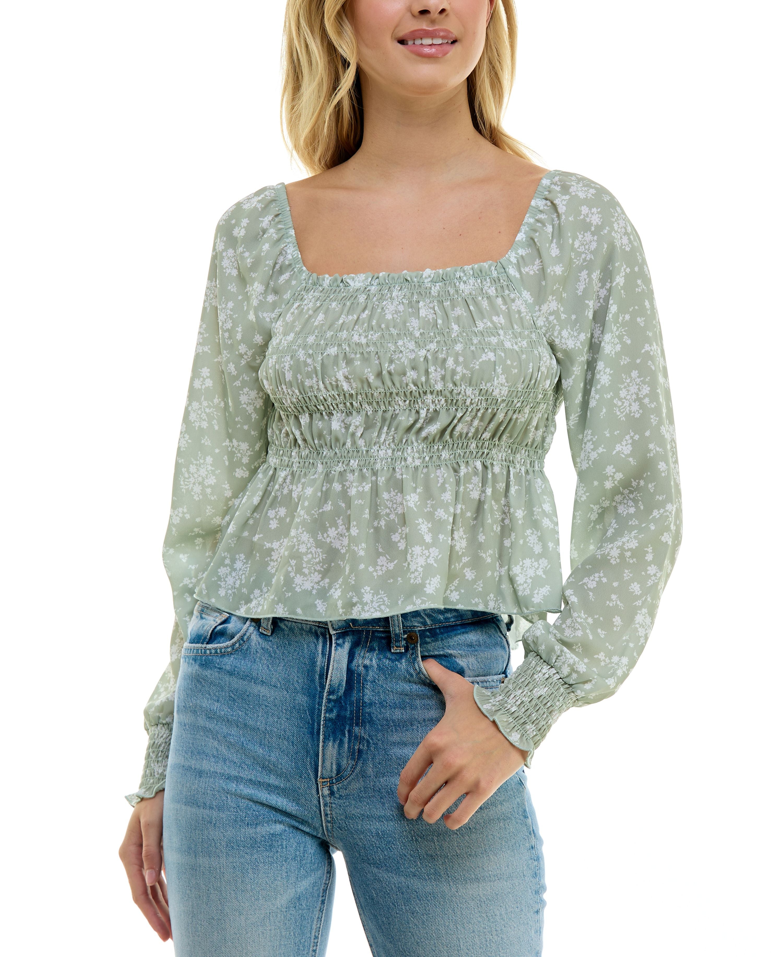 Juniors' Smocked Peplum Top