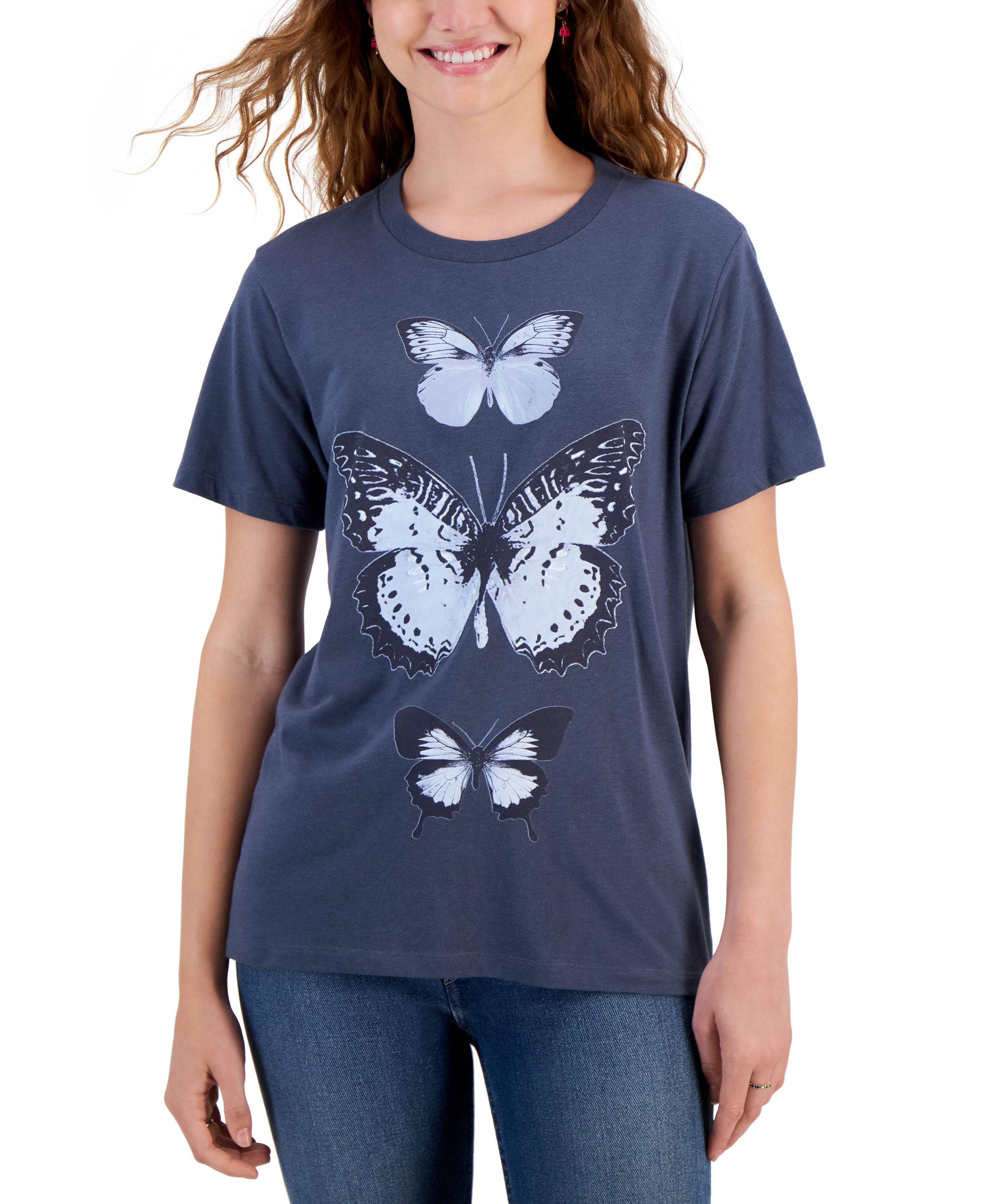 Black Juniors' Triple Butterfly T-Shirt