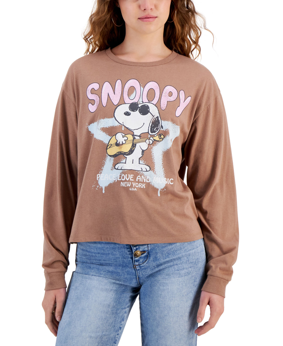 Black Juniors' Snoopy Long-Sleeve T-Shirt