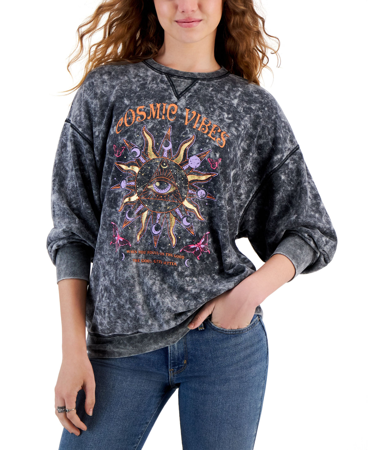 Juniors' Cosmic Vibes Crewneck Sweatshirt