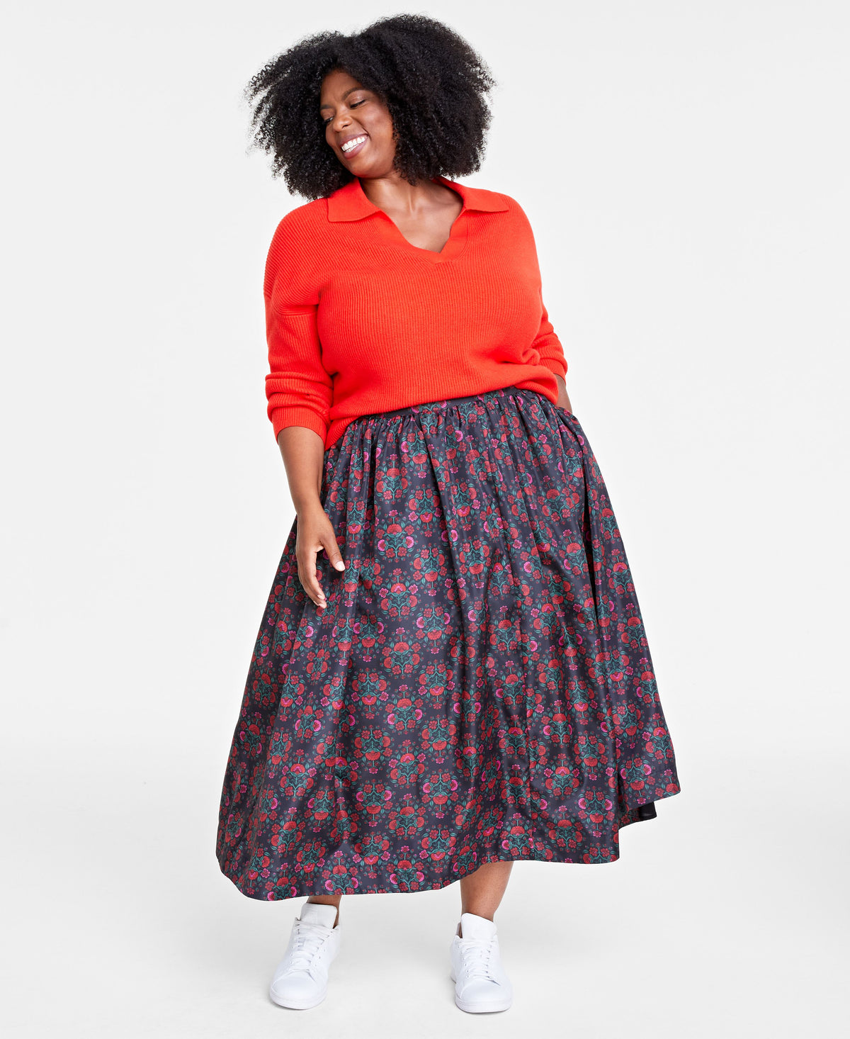 Plus Size Taffeta Midi Skirt