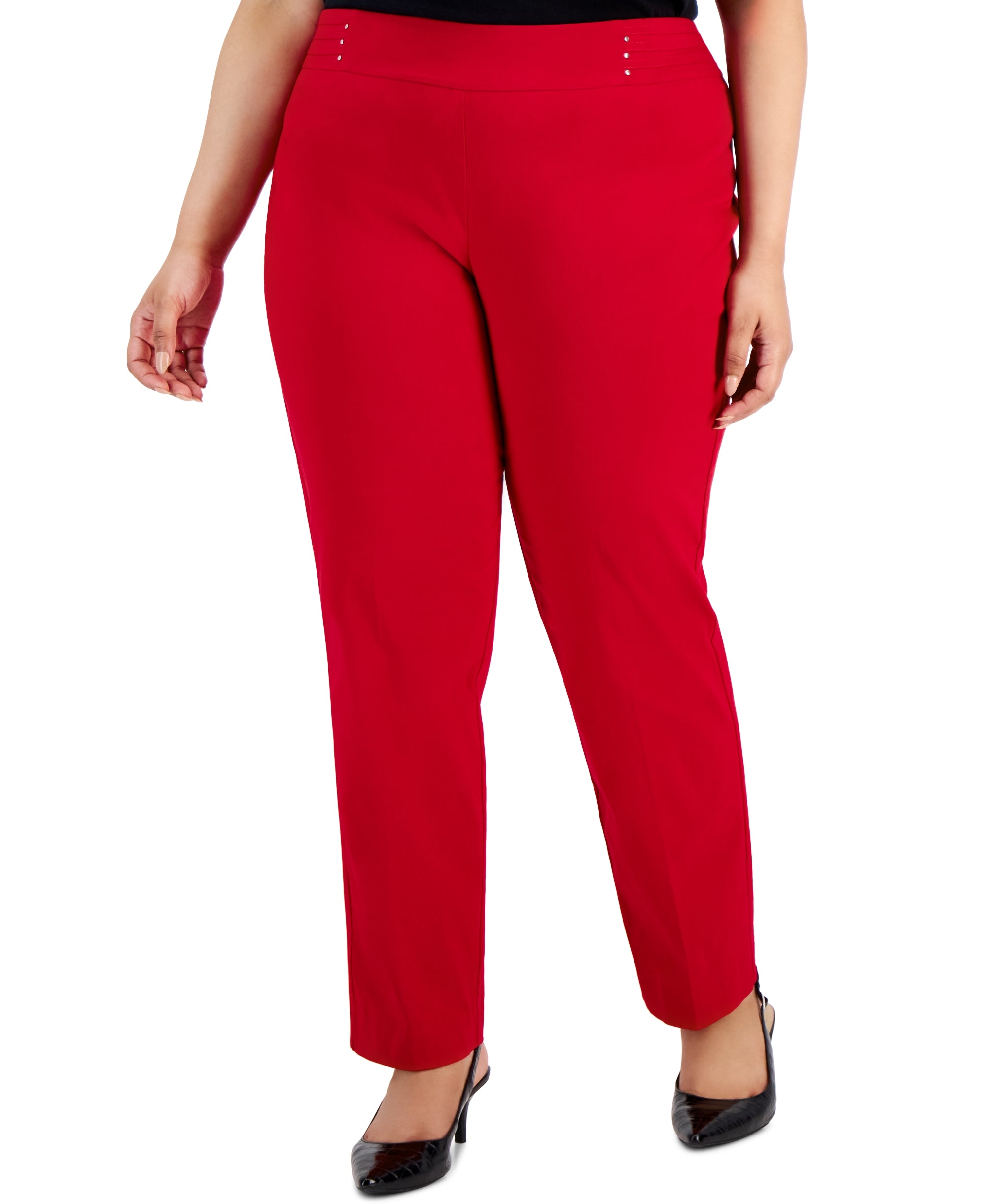 Plus Size Tummy Control Pull-On Slim-Leg Pants