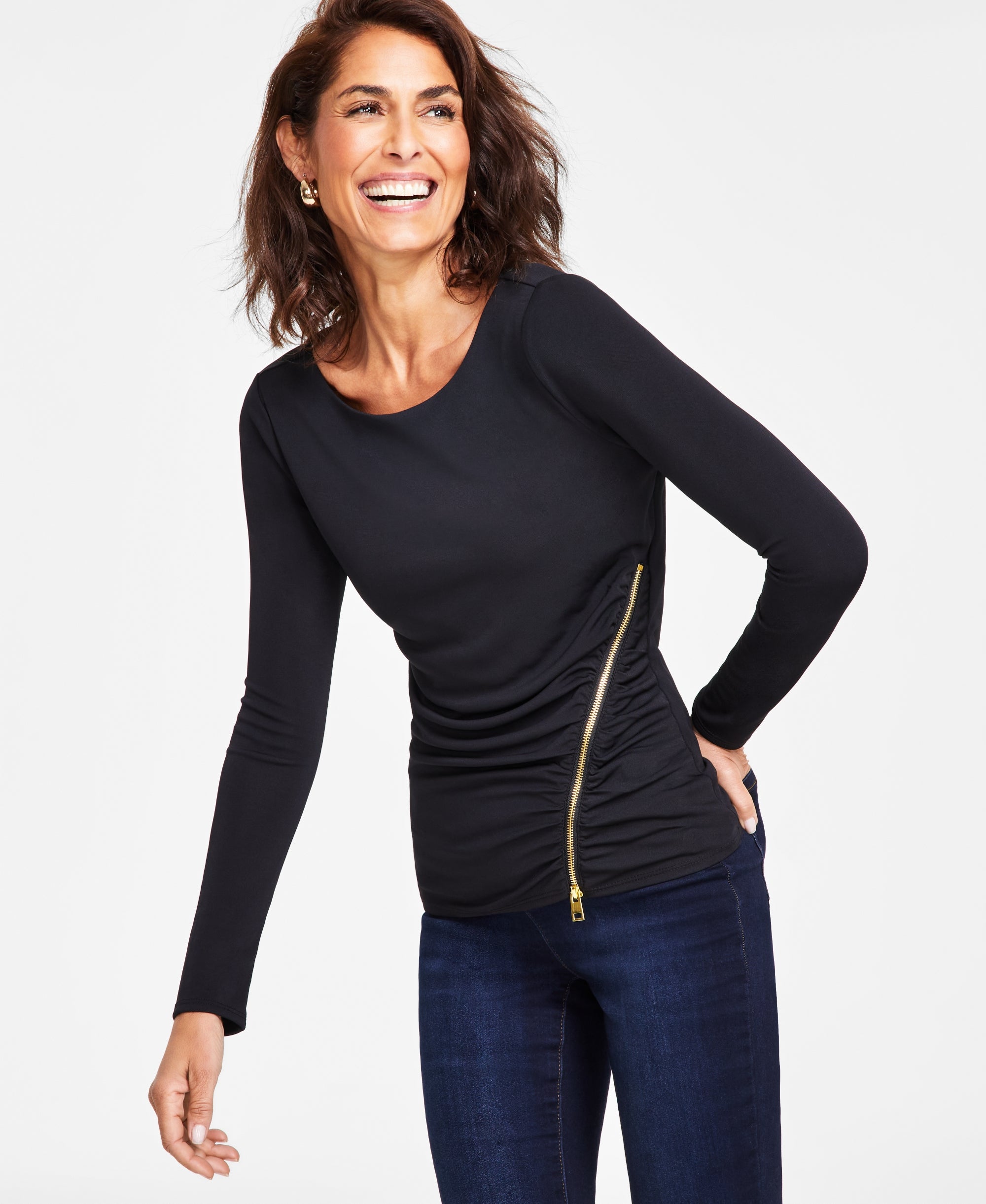 Women's Long-Sleeve Side-Zipper Top