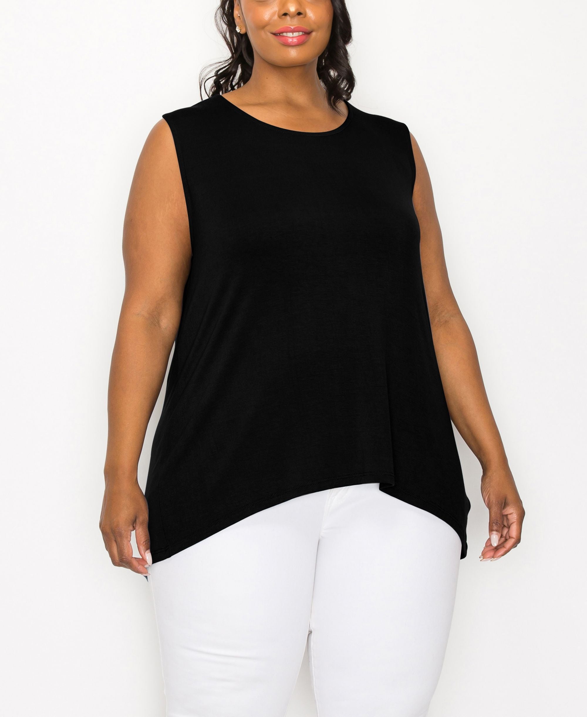 Plus Size Rayon Span Keyhole Button Back Tank Top