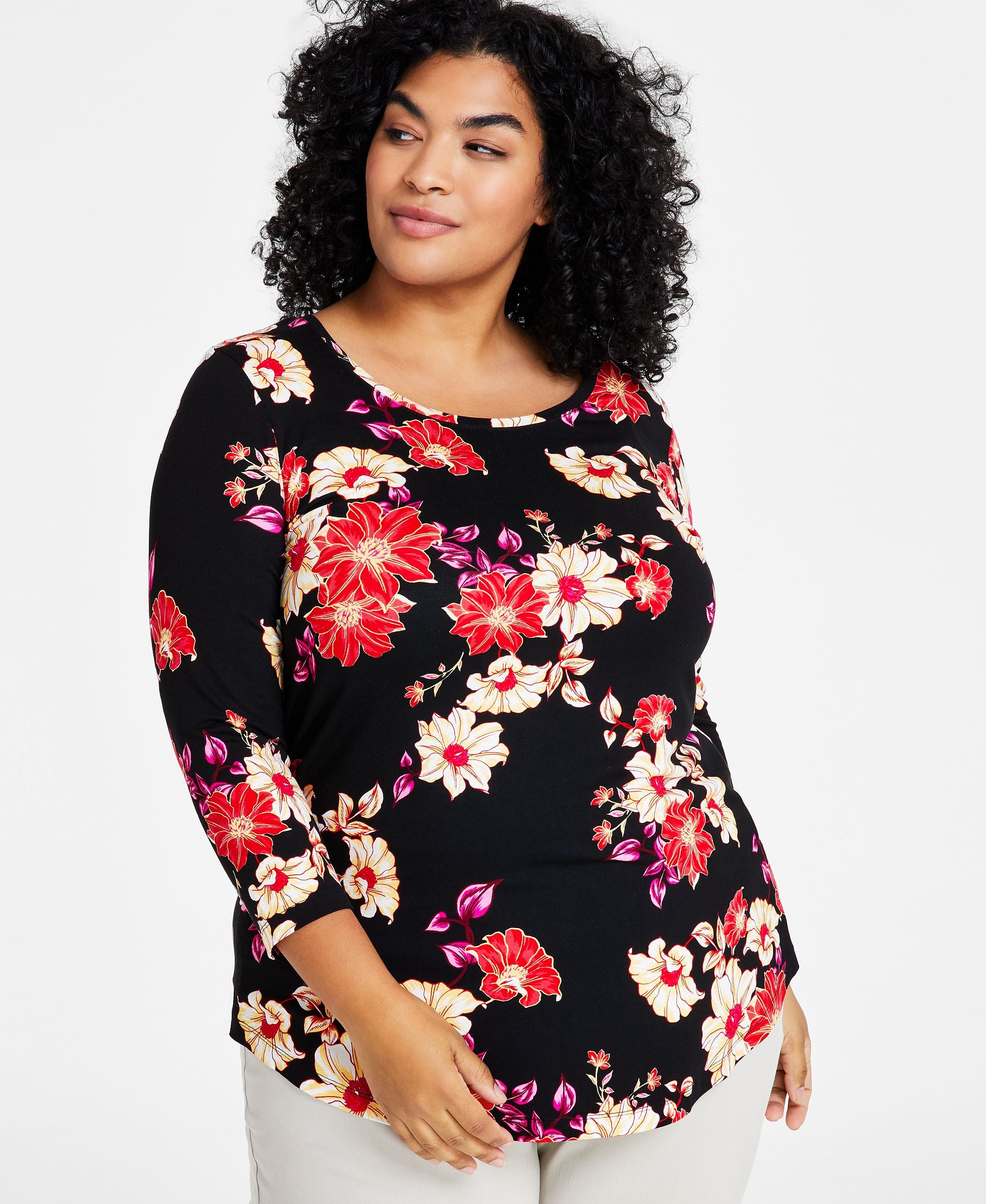 Plus Size Felicity Floral Scoop-Neck Top