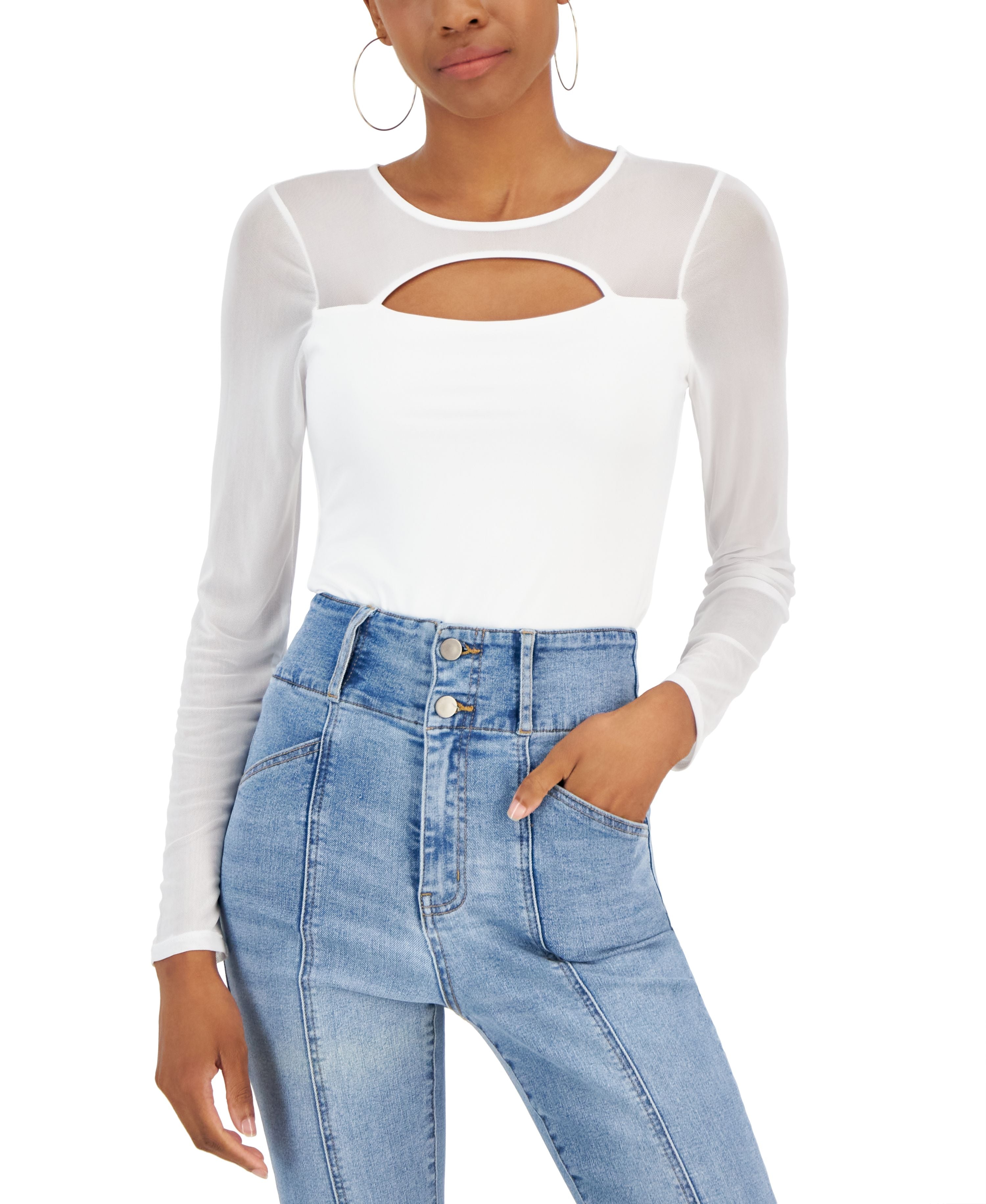 Juniors' Cutout Illusion Mesh Bodysuit