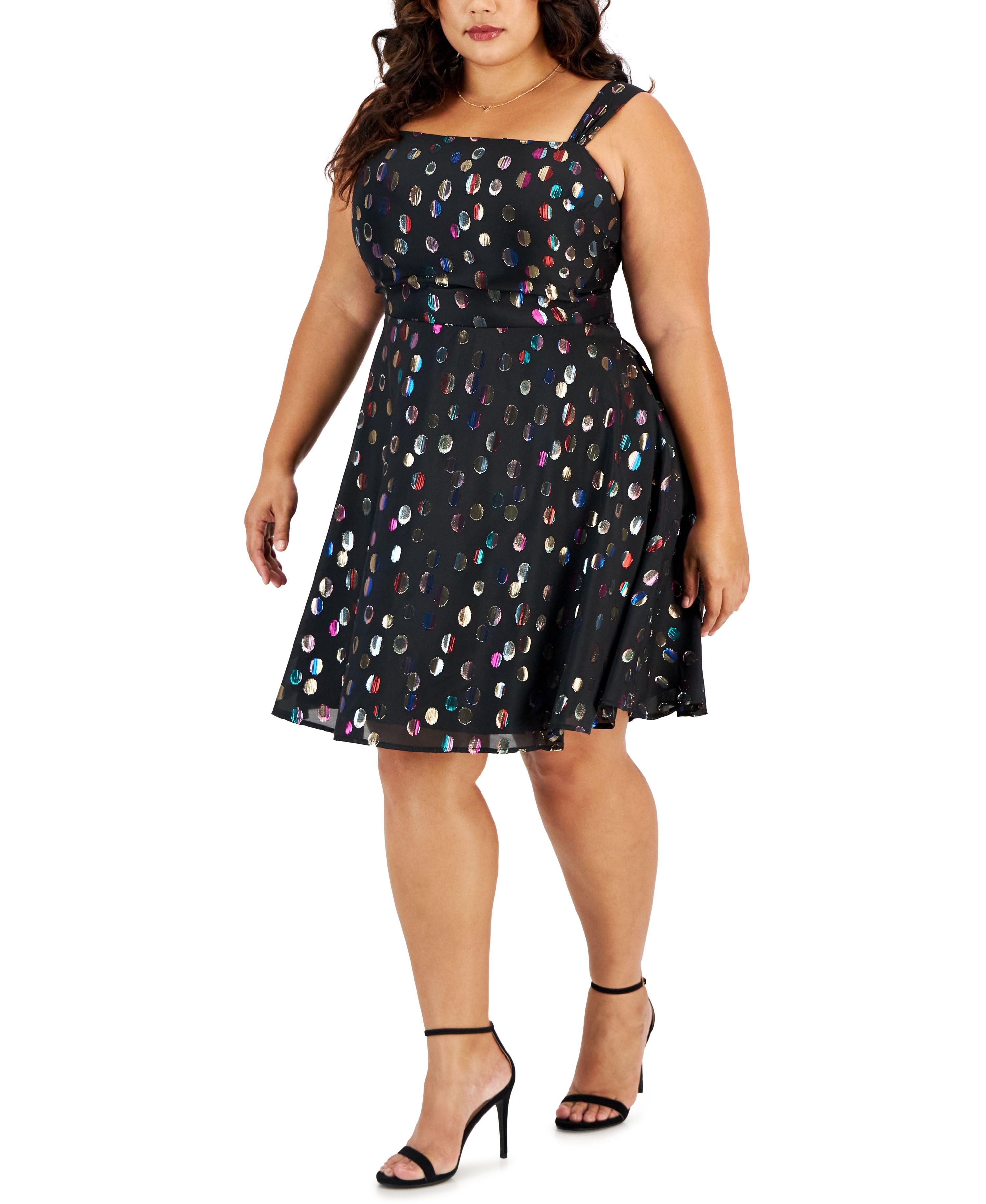 Trendy Plus Size Metallic Dot Skater Dress