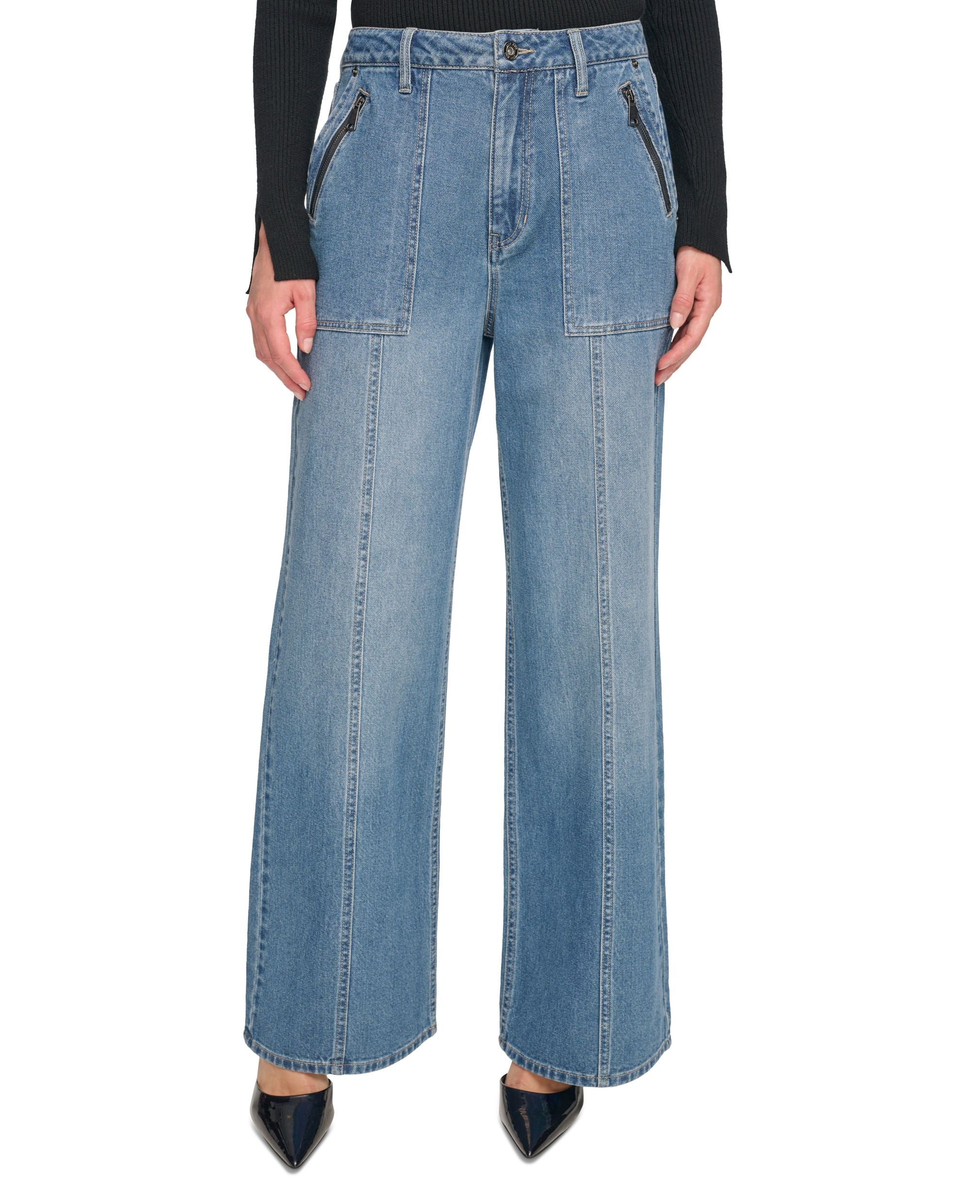 Women's Zipper-Pocket Wide-Leg Jeans