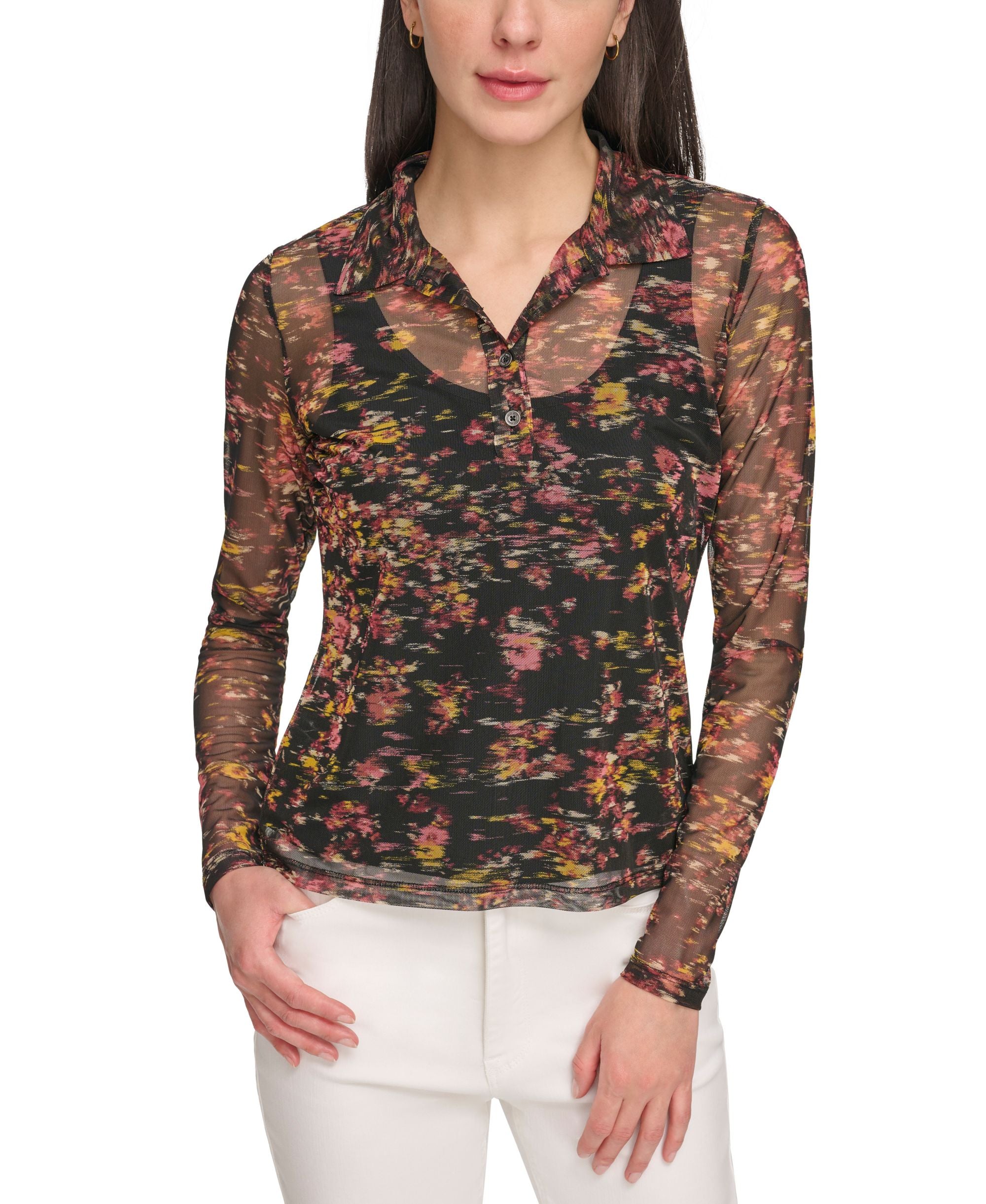 Women's Printed Mesh Collared Shirt