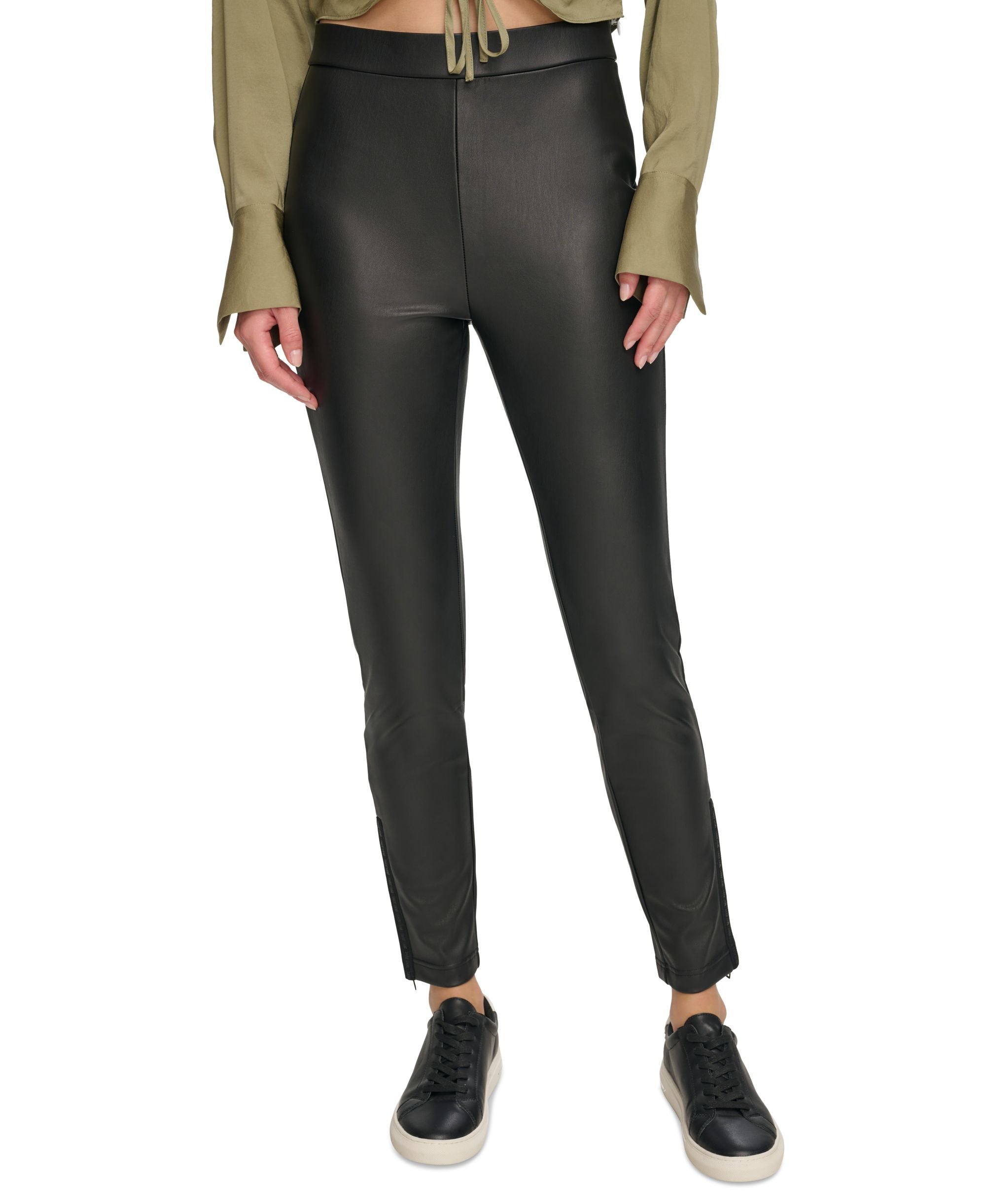 Women's Faux-Leather Ankle-Zip Leggings