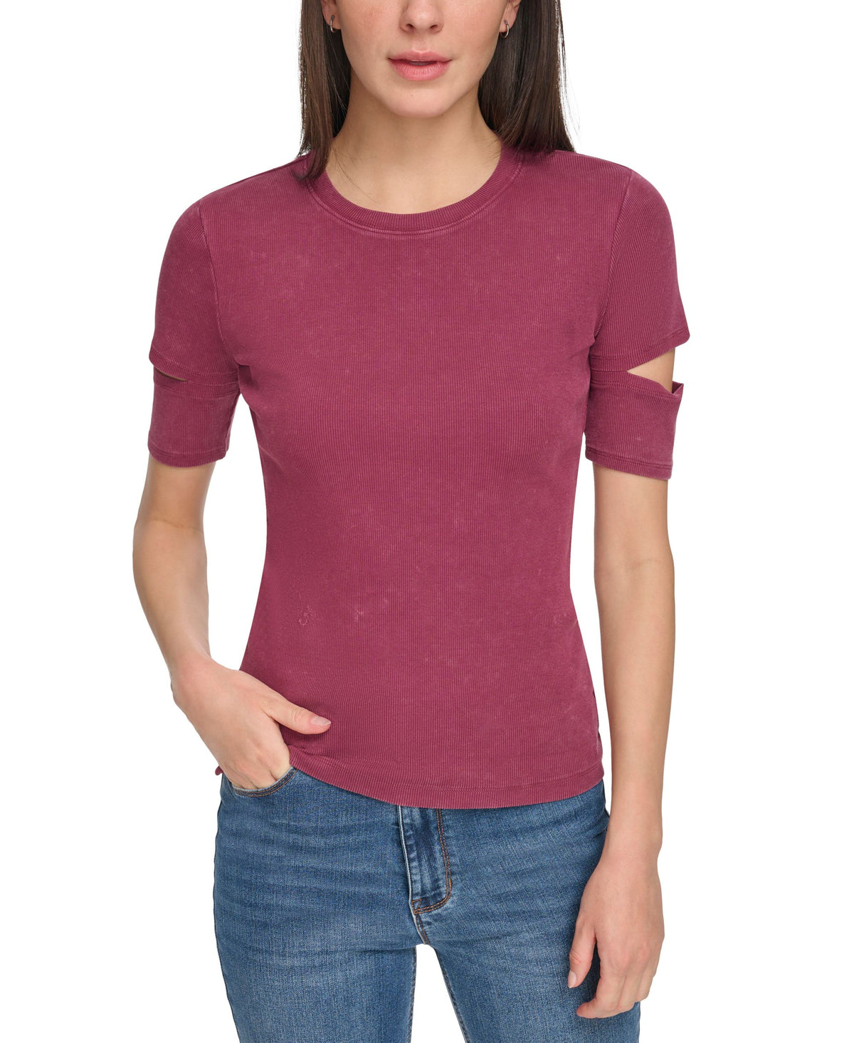 Women's Cutout Short-Sleeve Rib-Knit Top