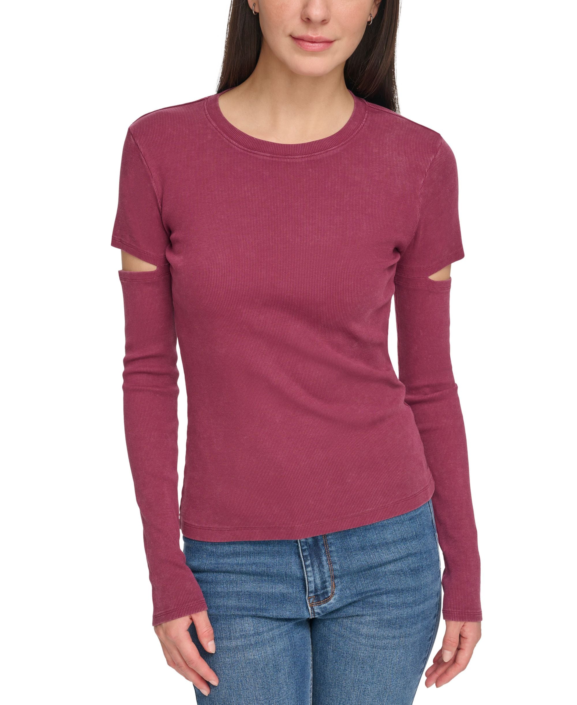 Women's Crewneck Long-Sleeve Cutout Knit Top