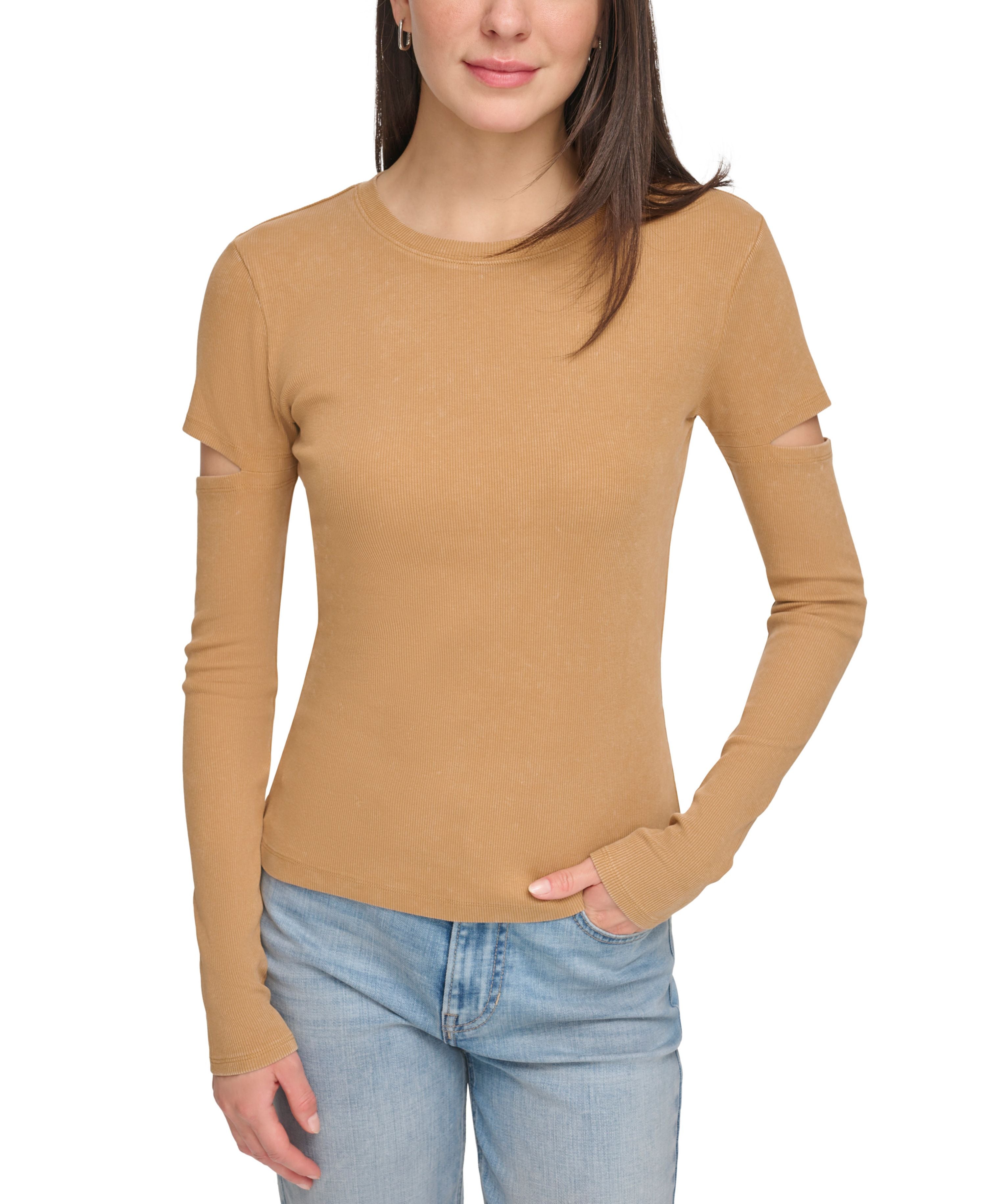 Women's Crewneck Long-Sleeve Cutout Knit Top