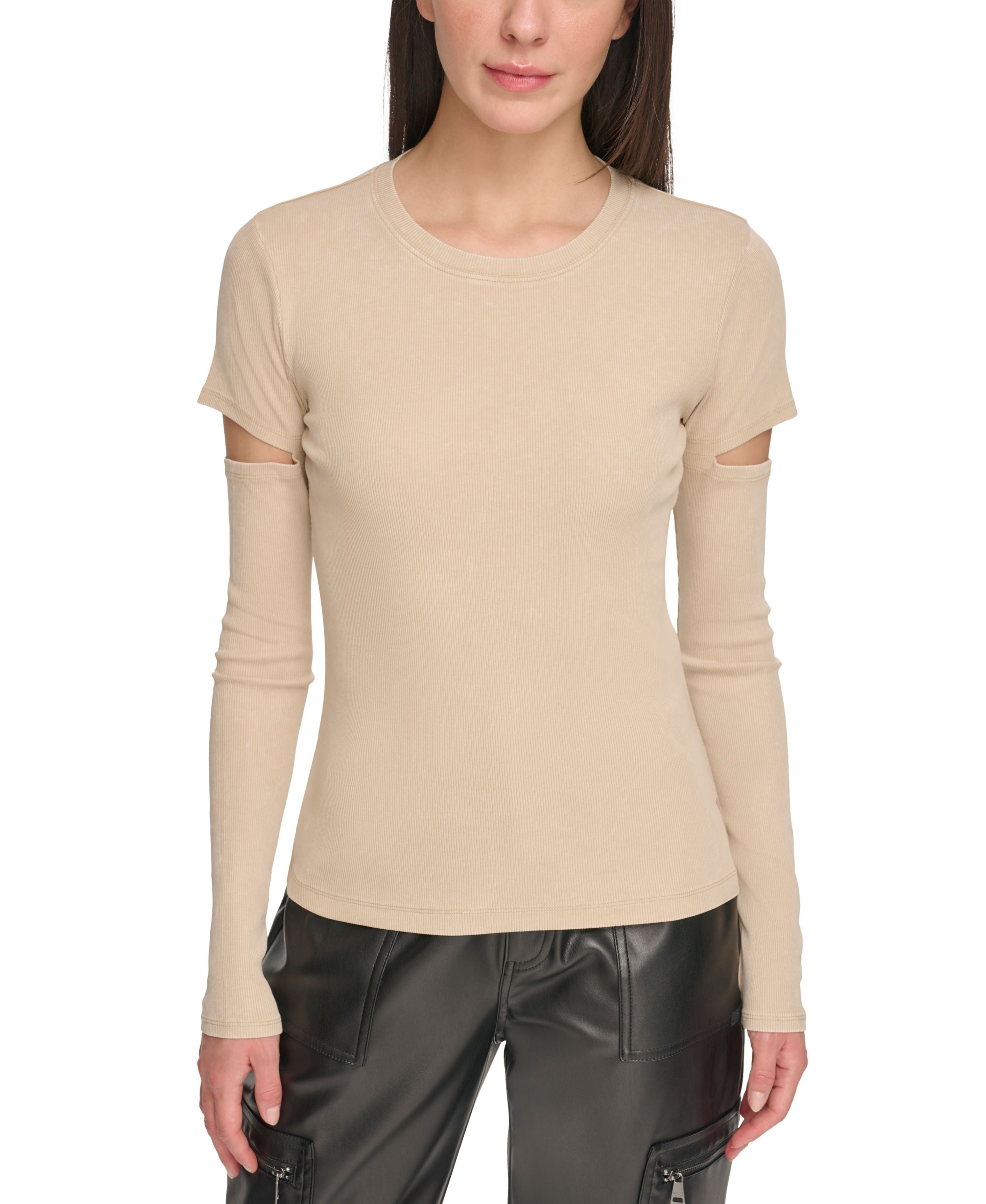 Women's Crewneck Long-Sleeve Cutout Knit Top