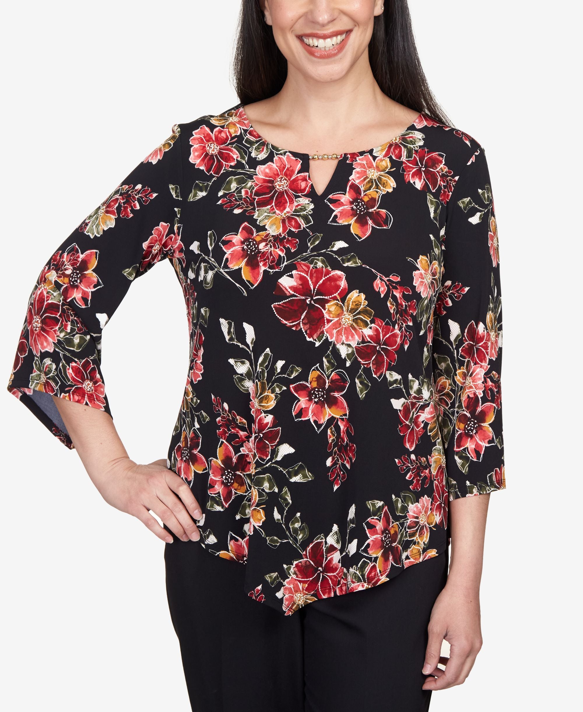 Petite Classics Tossed Floral Pointed Hem Top