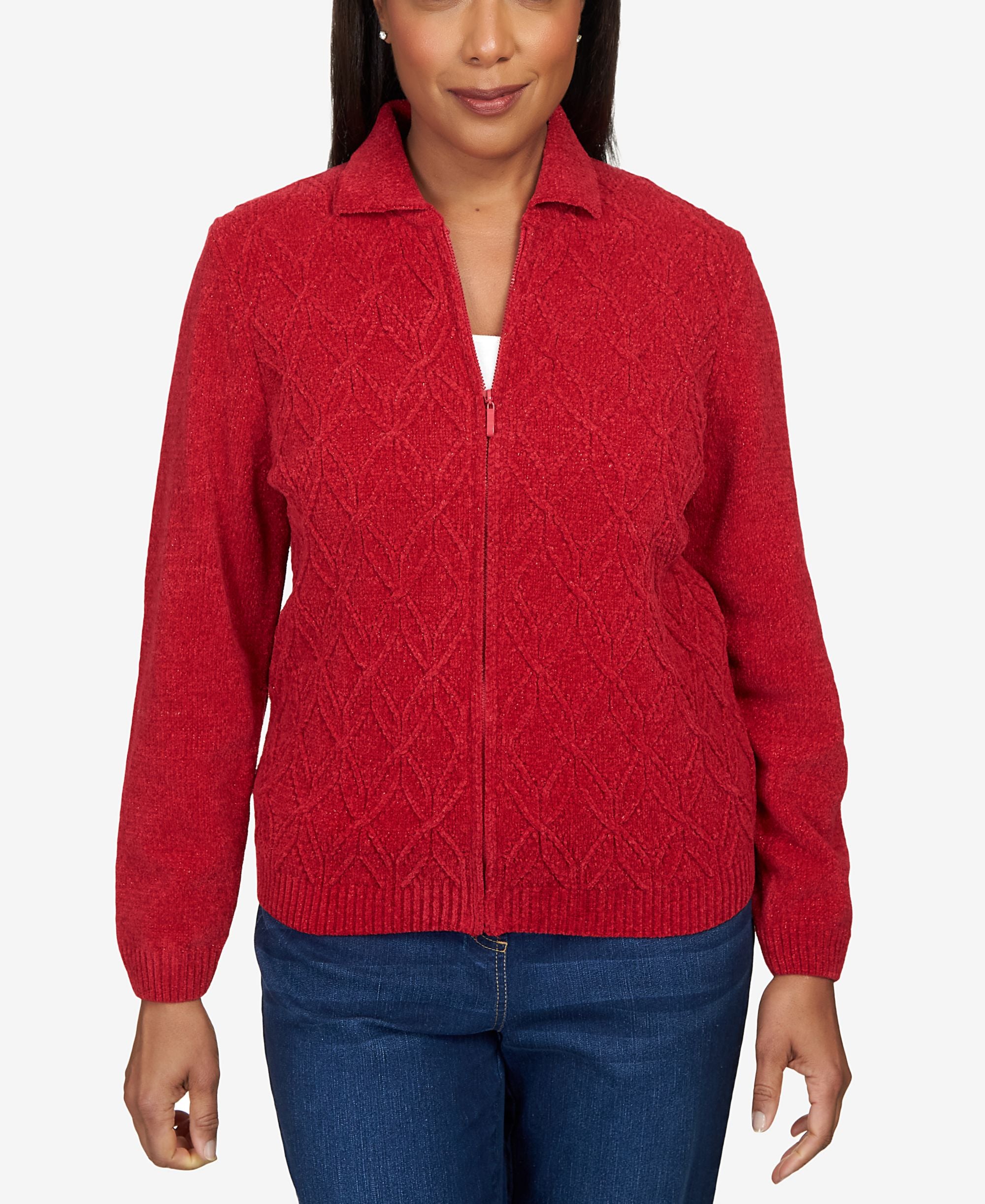 Petite Classics Chenille Zip Front Cardigan Sweater