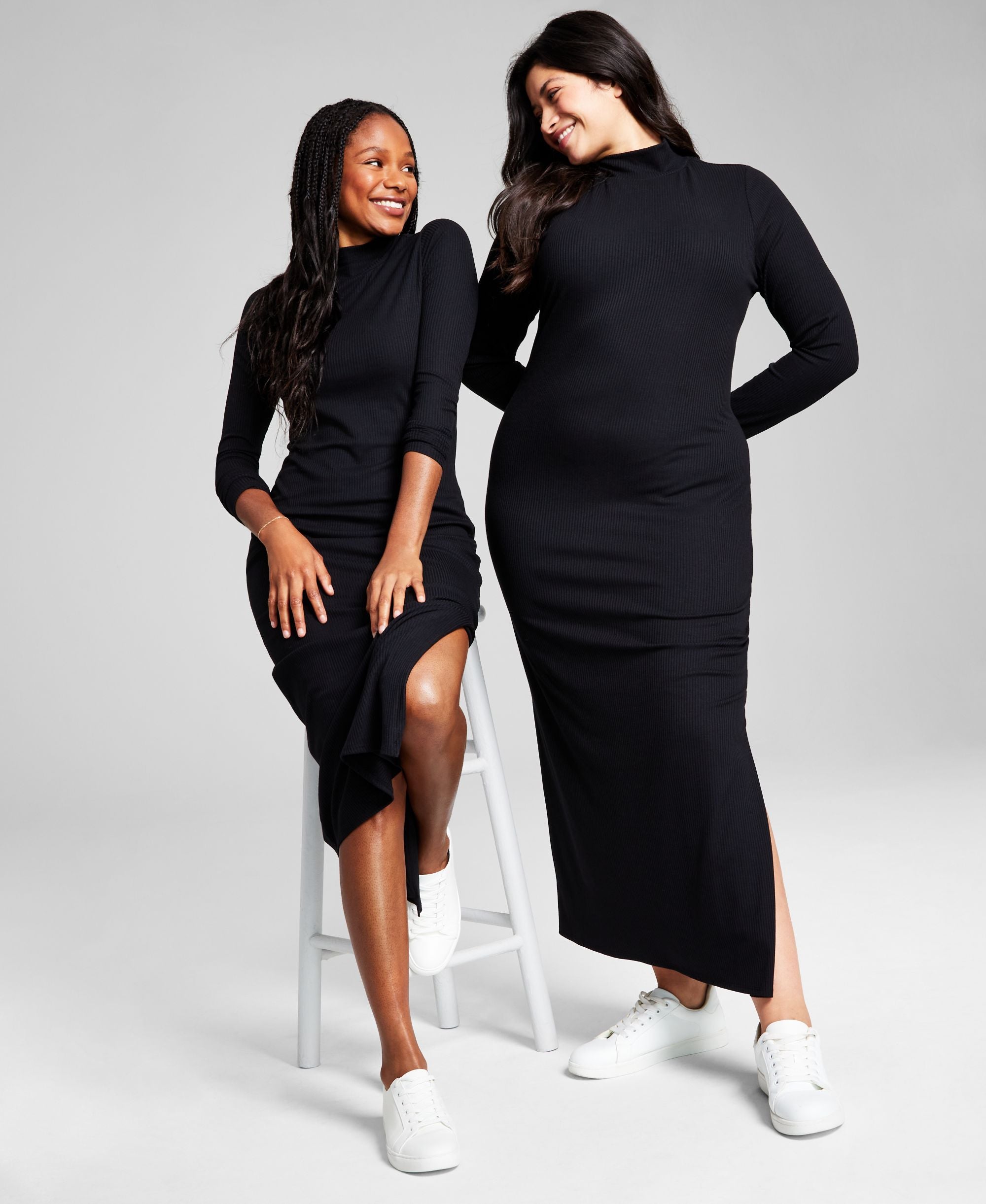 Women's Ribbed High-Neck Midi Bodycon Dress