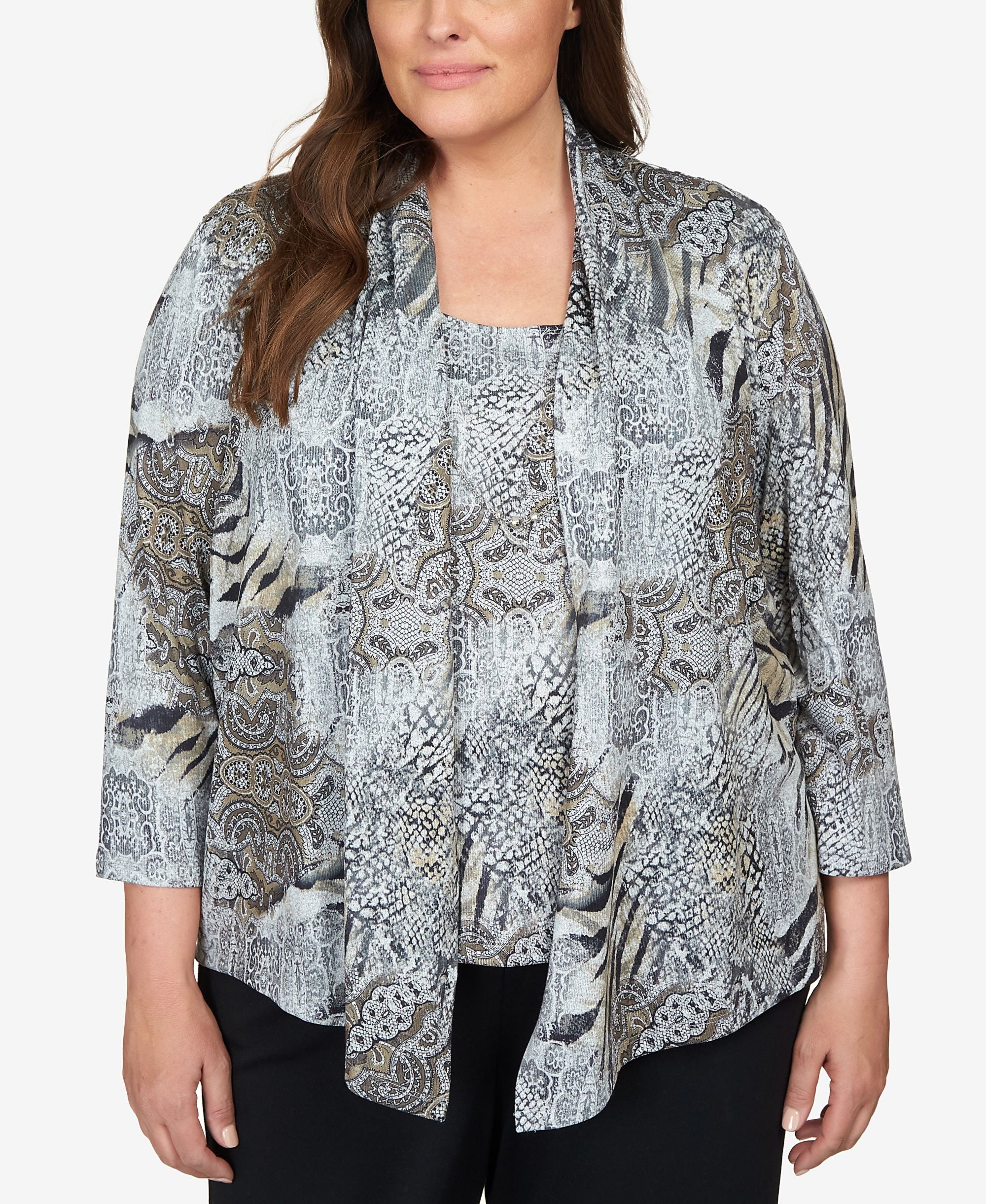 Plus Size Classics Medallion Two for One Top with Necklace