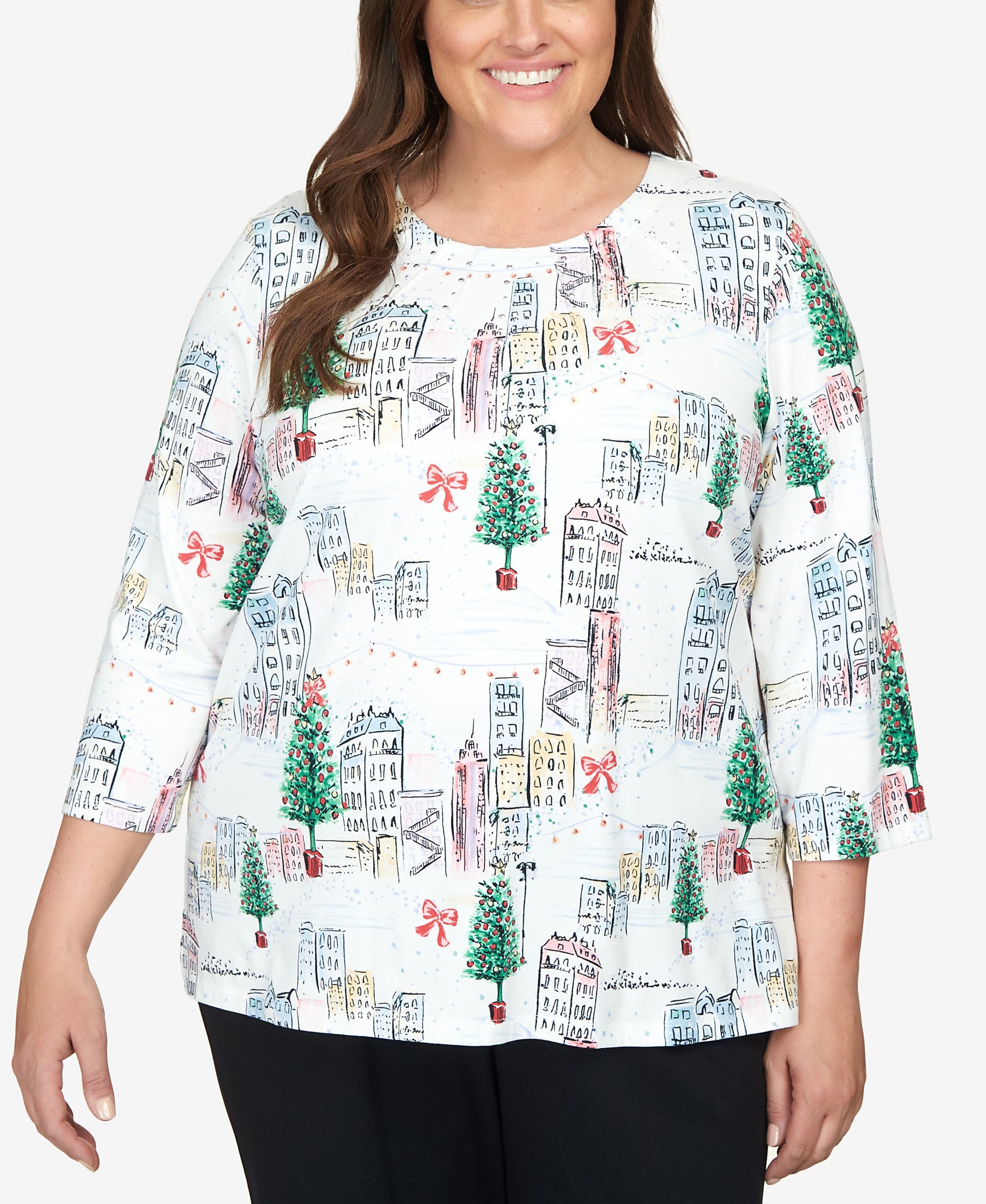 Plus Size Classics Christmas in The City Classic 3/4 Sleeve Top