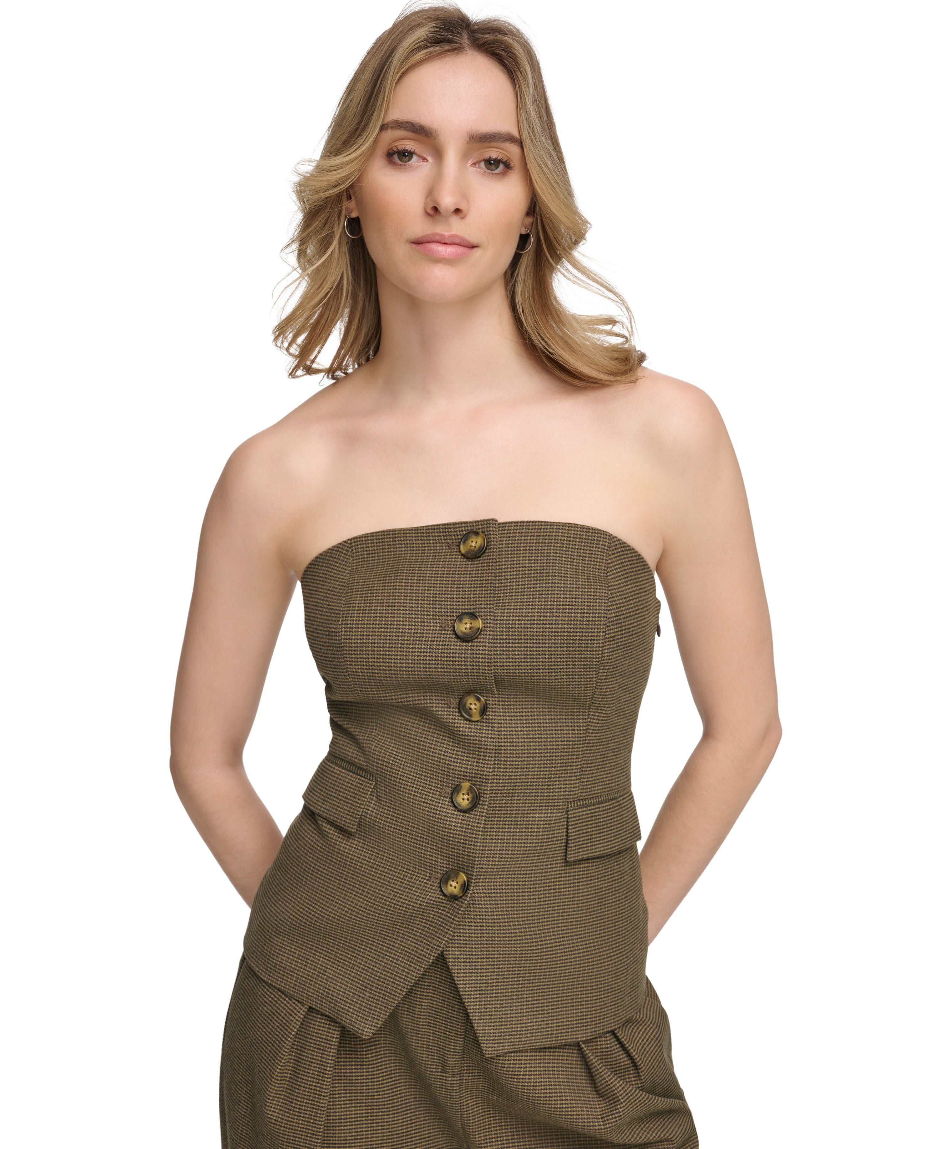 Women's X-Fit Strapless Houndstooth Button-Front Vest