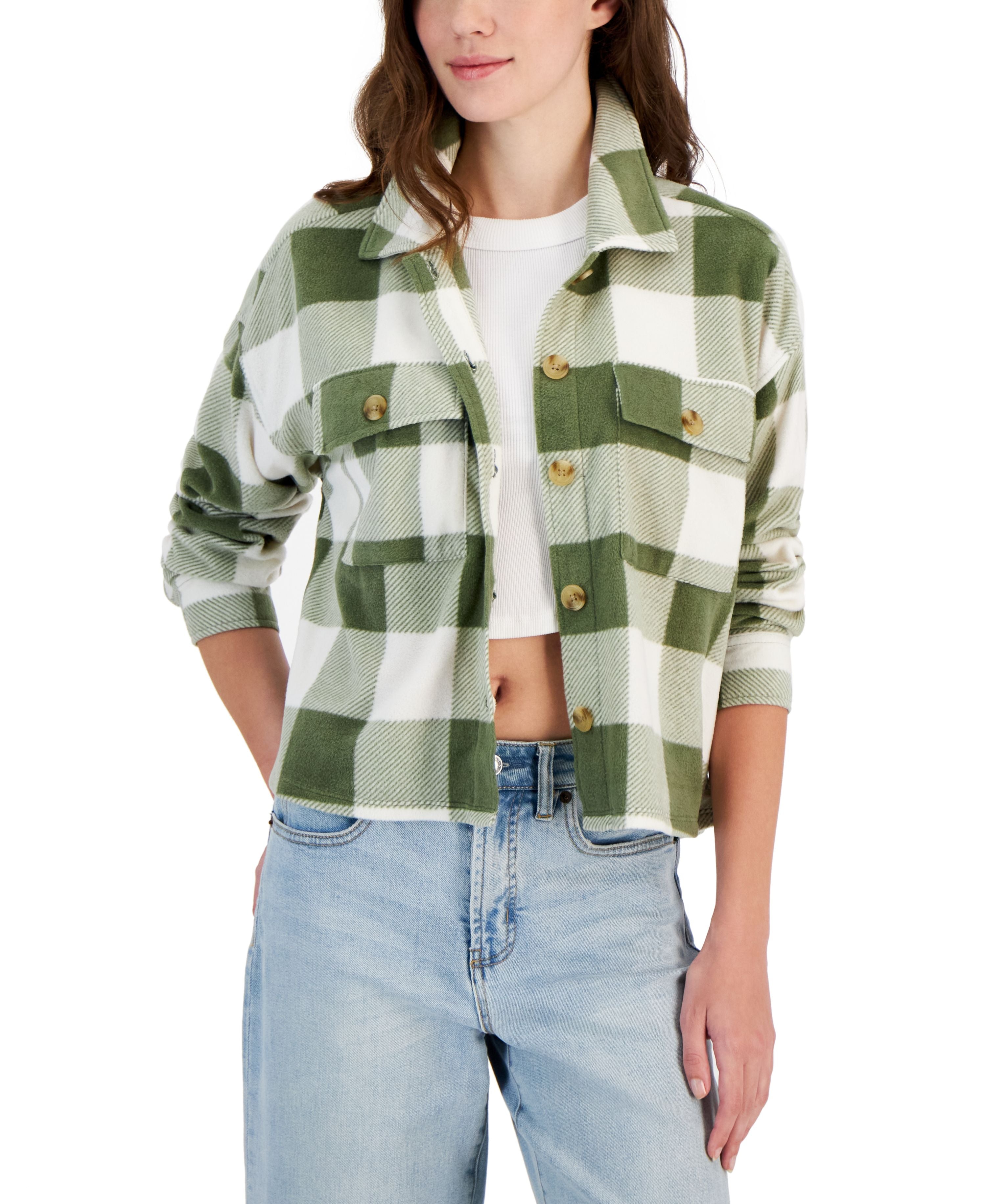 Juniors' Plaid Chest-Pocket Shacket