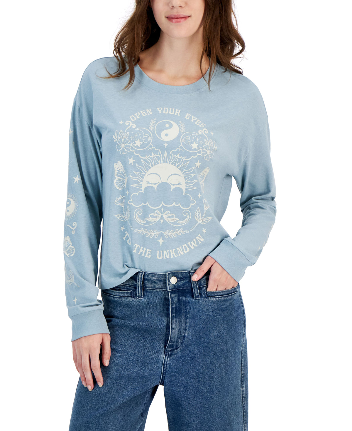 Juniors' Open Your Eyes Graphic-Print T-Shirt