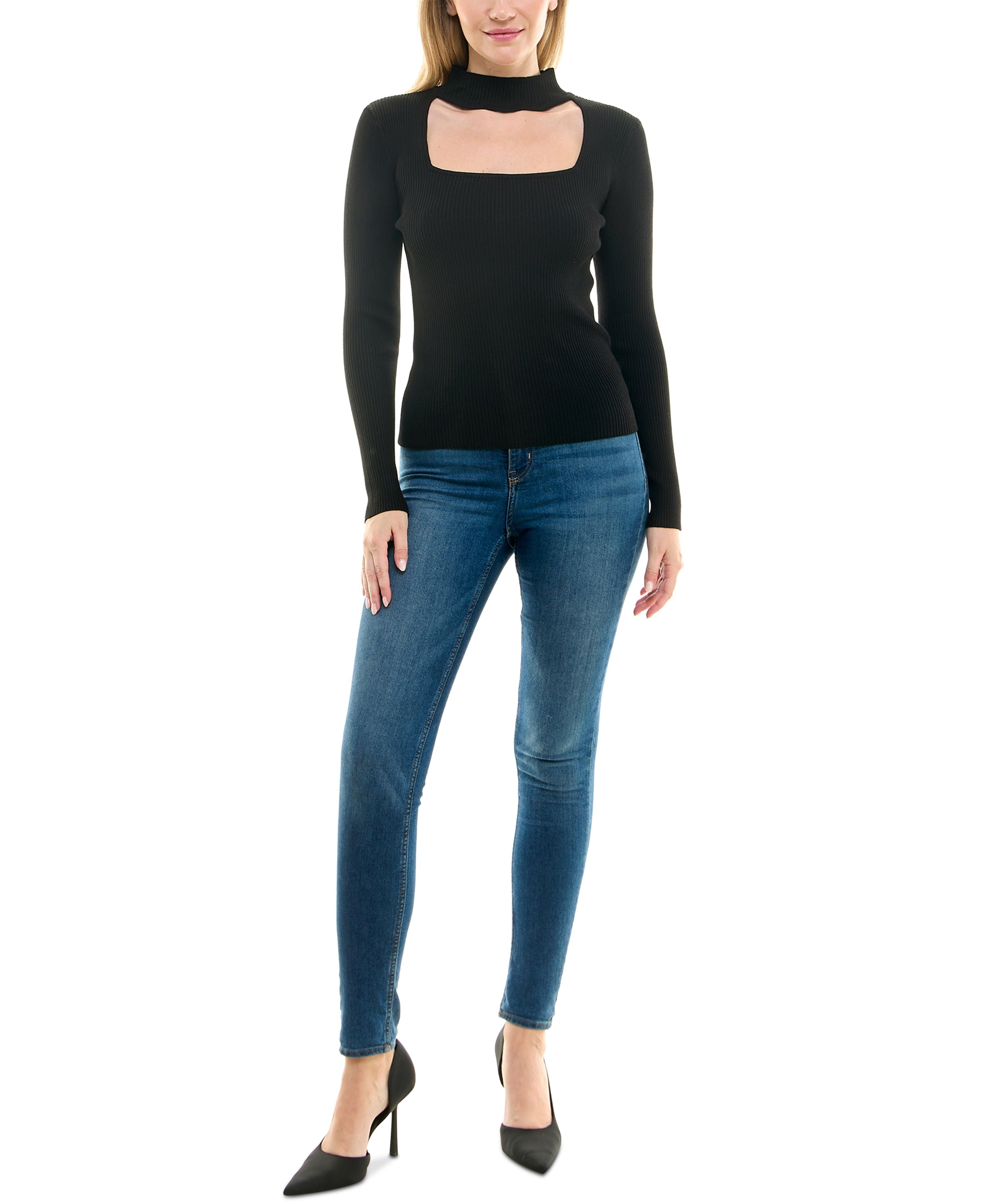 Juniors' Cutout Mock-Turtleneck Top
