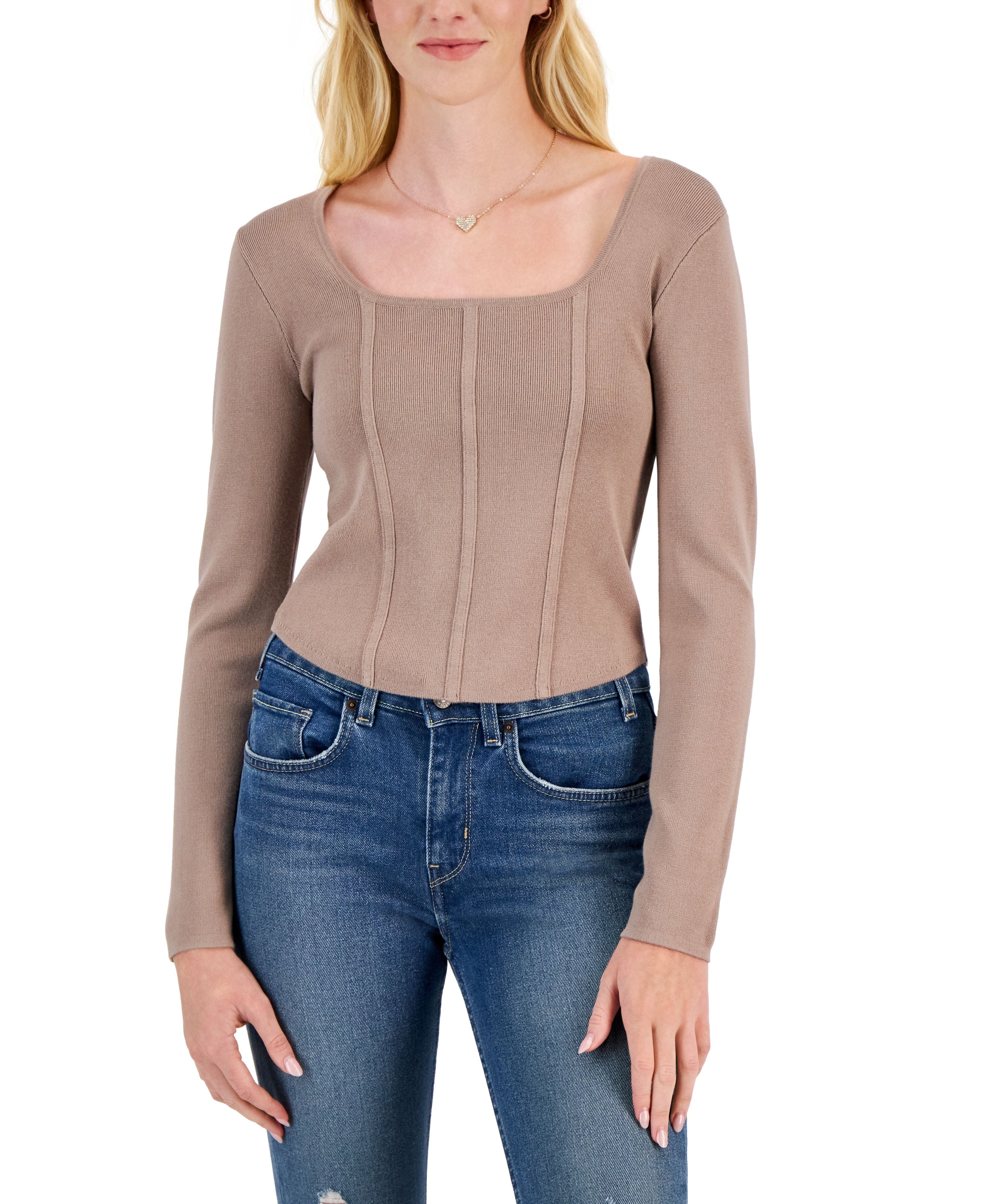Juniors' Square-Neck Corset Sweater Top