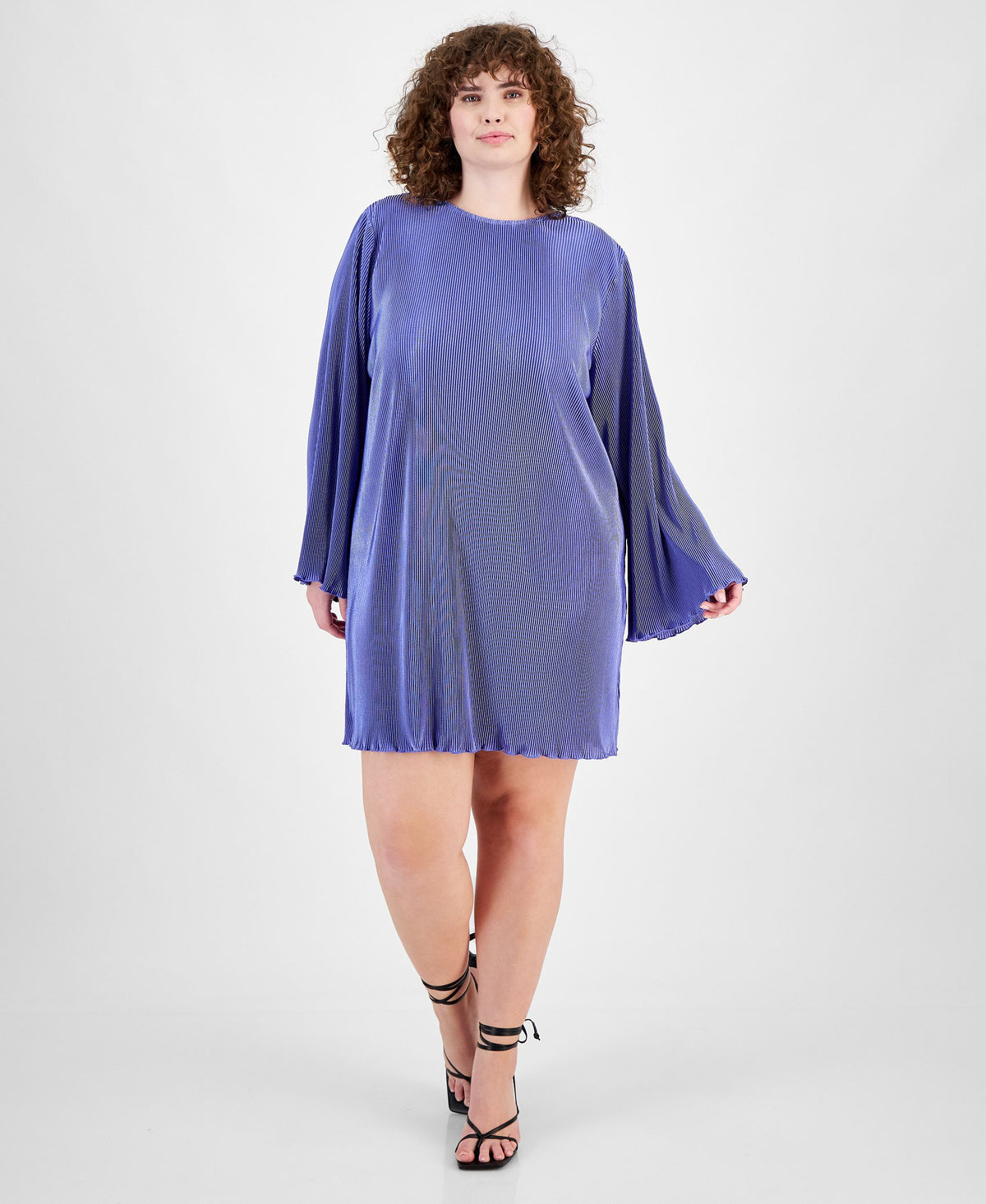 Plus Size Printed Plissé Open-Back Mini Dress