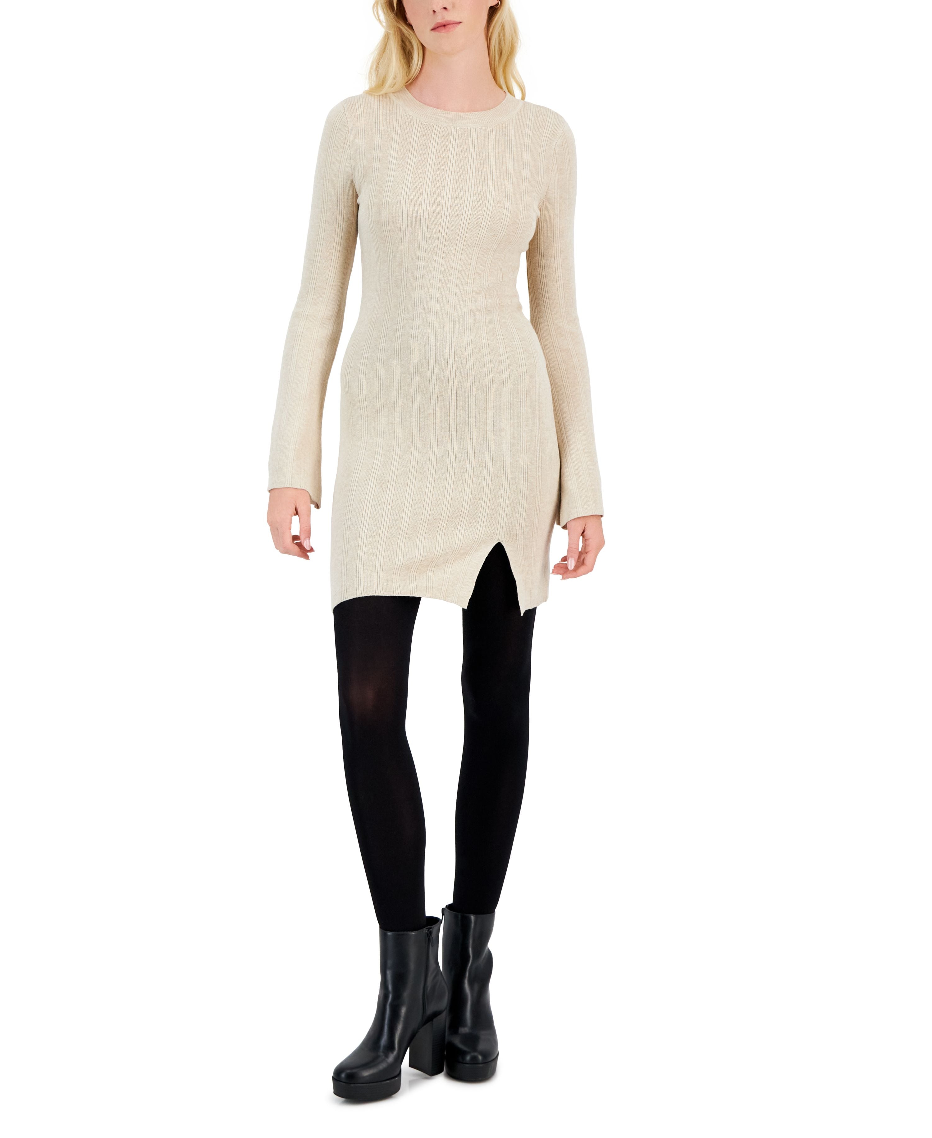 Juniors' Crewneck Side-Slit Sweater Dress