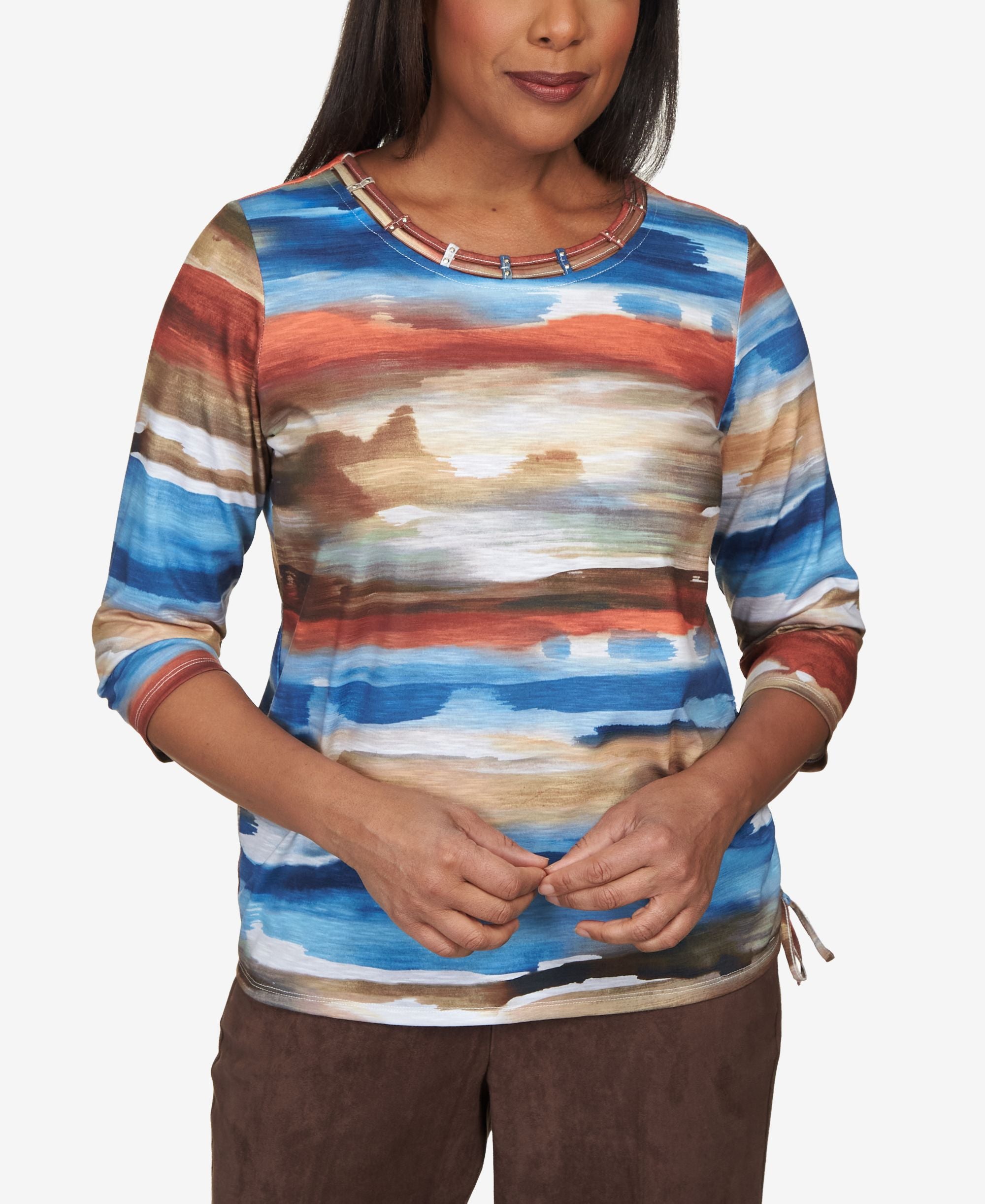 Petite Autumn Weekend Double Strap Watercolor Biadere Drawstring Top