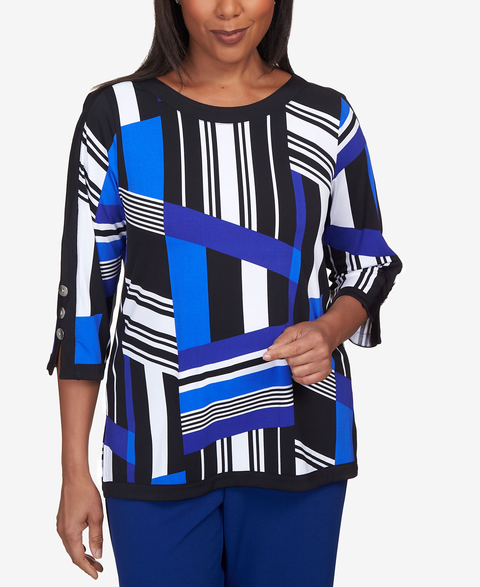 Petite Downtown Vibe Stripe Patch Boat Neck Top