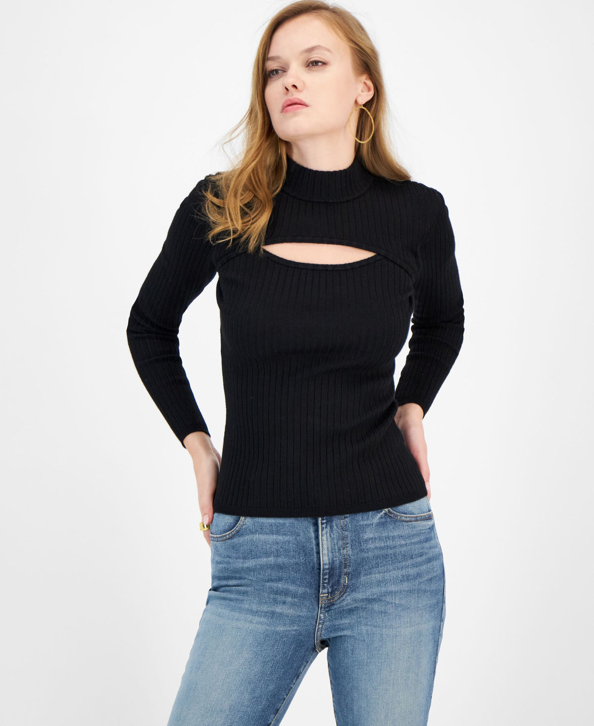 Women's Clarita Long-Sleeve Ribbed Cutout Sweater