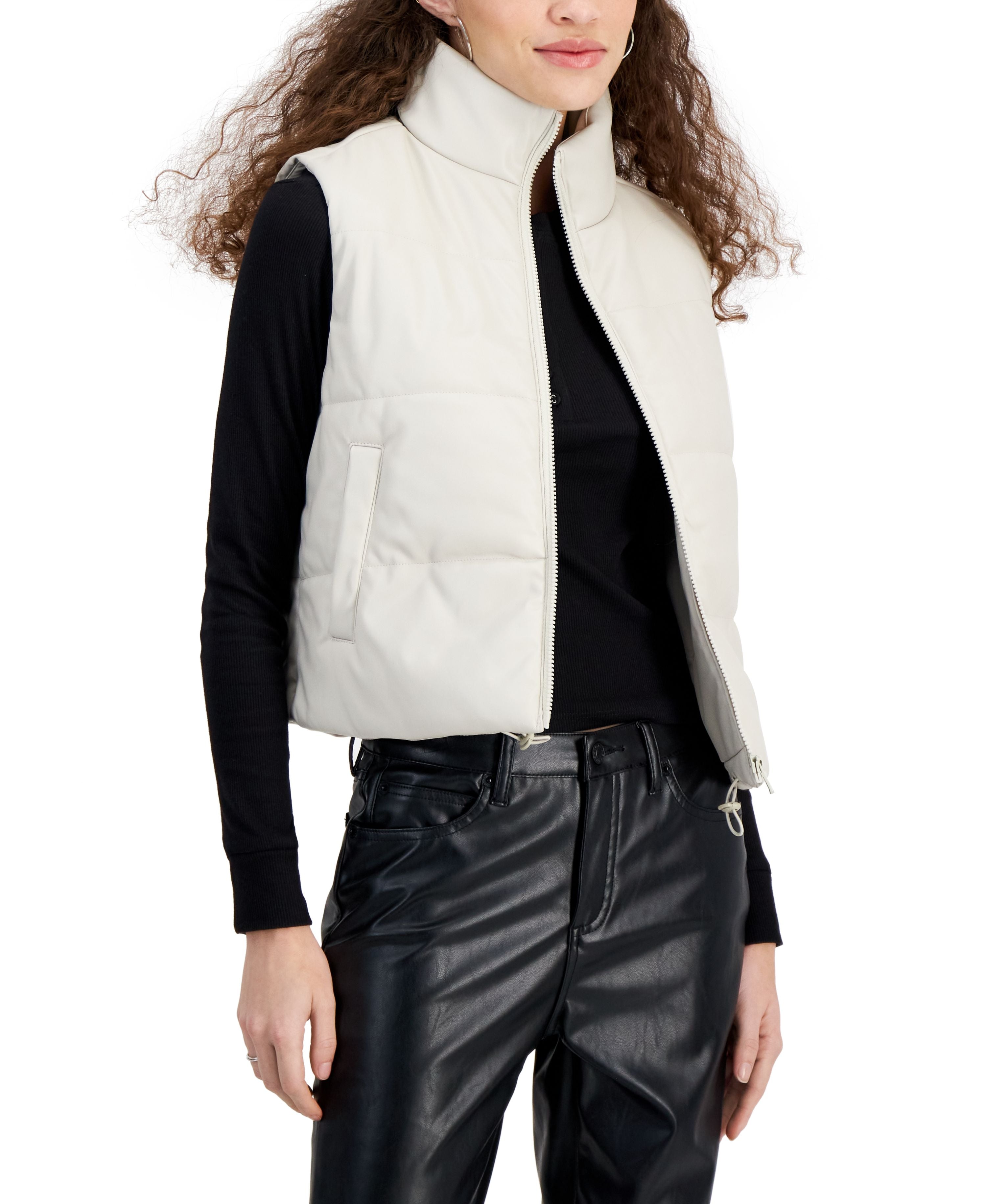 Juniors' Faux-Leather Puffer Vest