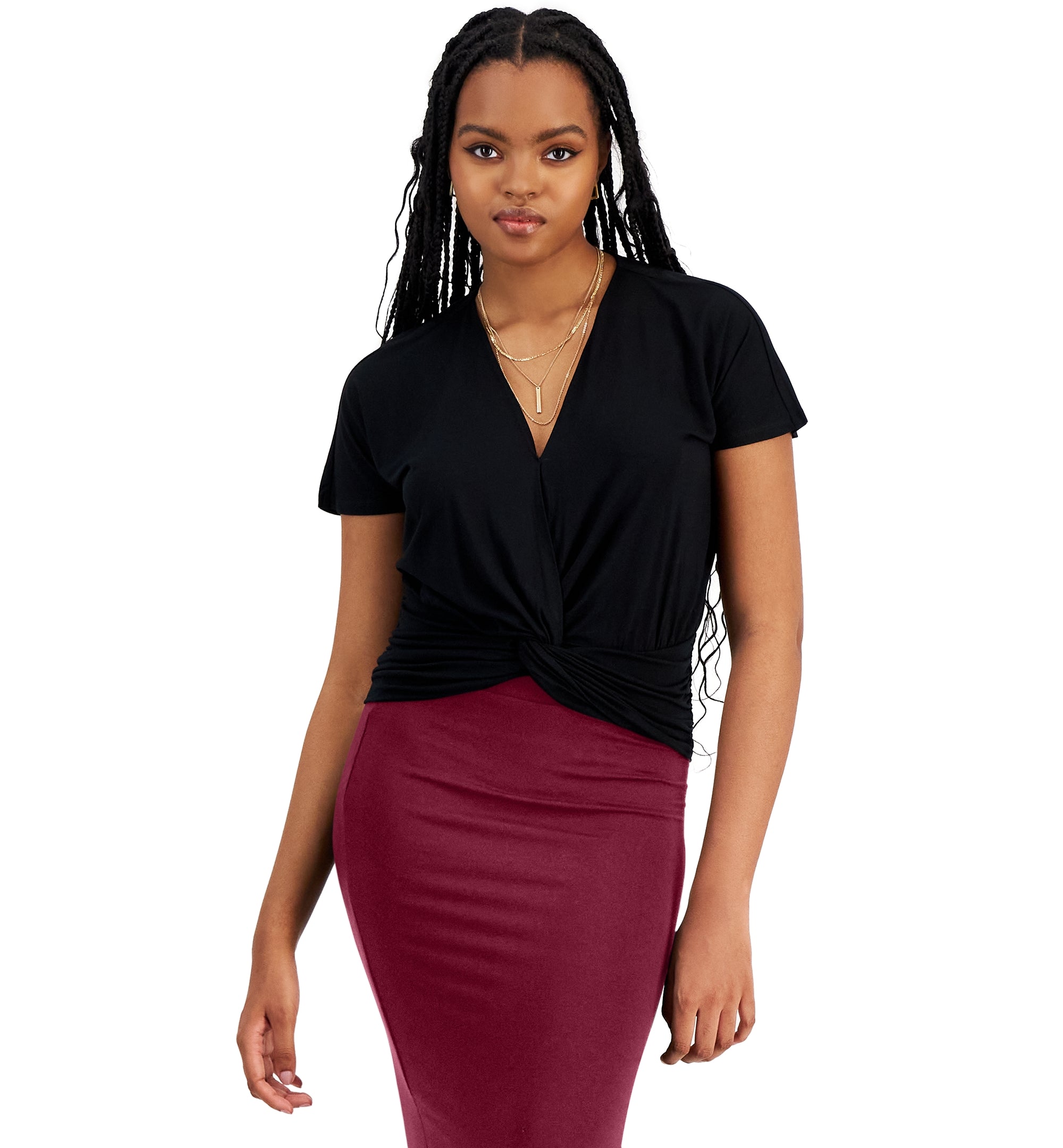 Petite V-Neck Twist-Front Top