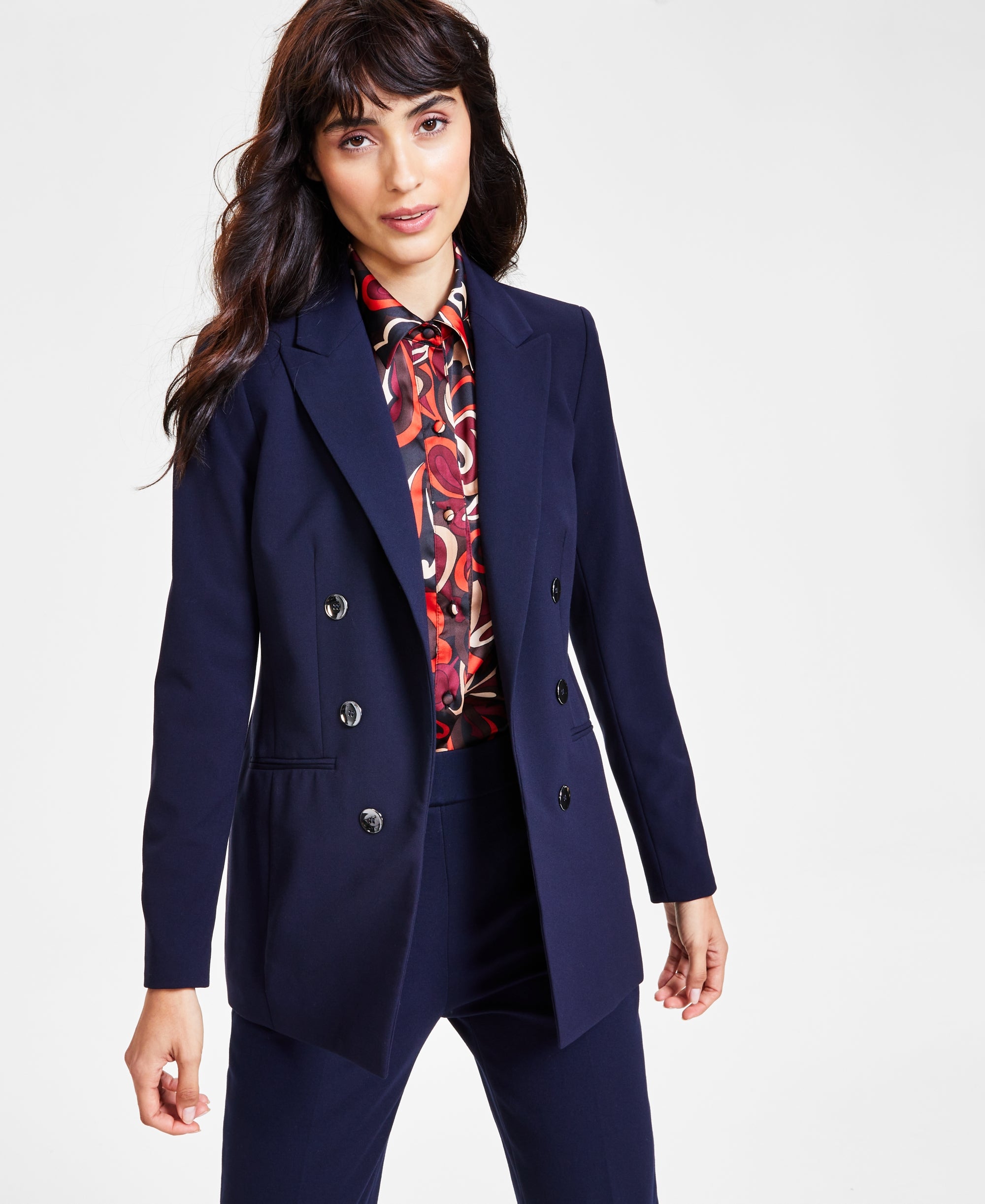 Women's Faux Double-Breasted Boyfriend Jacket