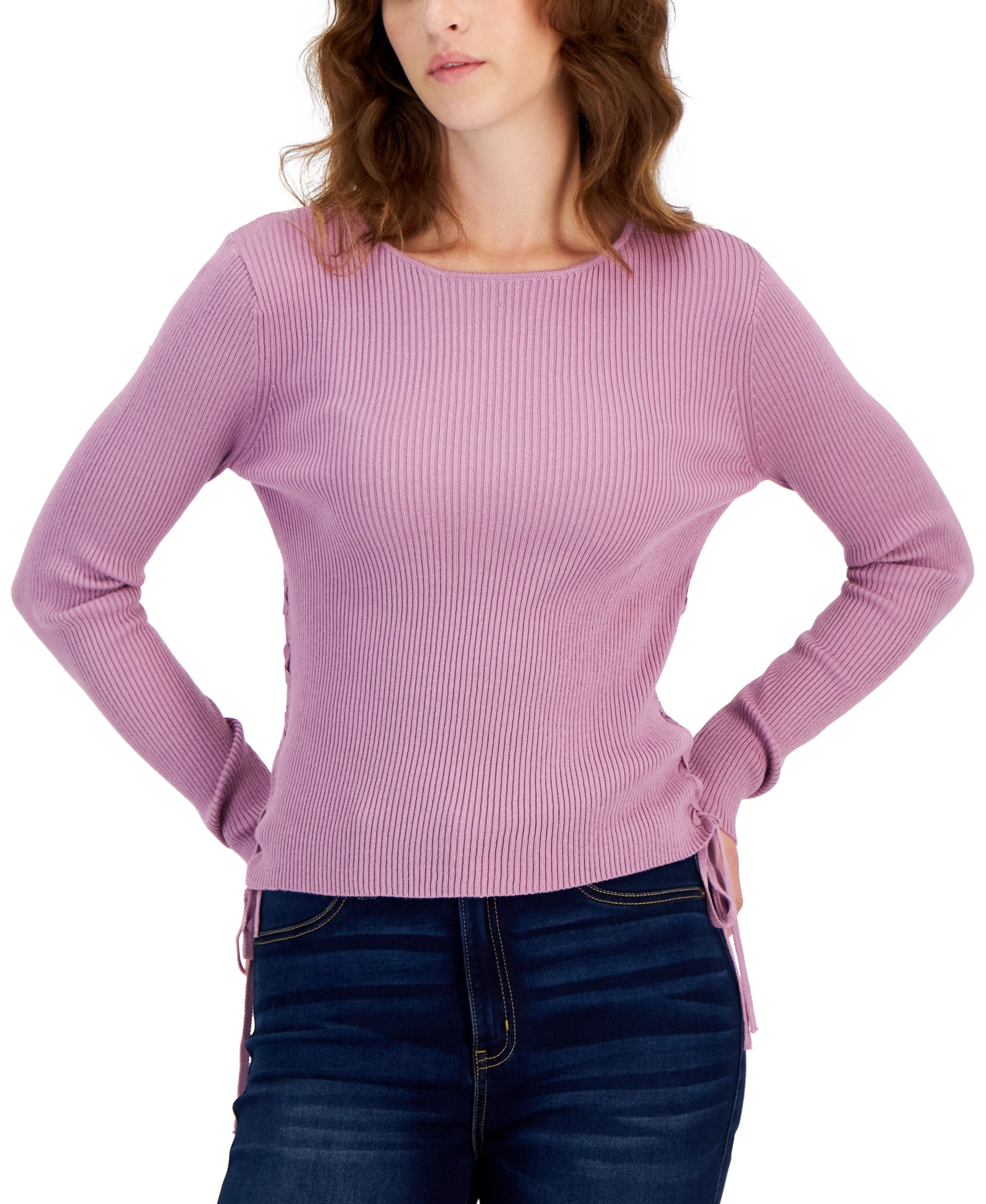 Juniors' Ribbed-Knit Scoop-Neck Sweater
