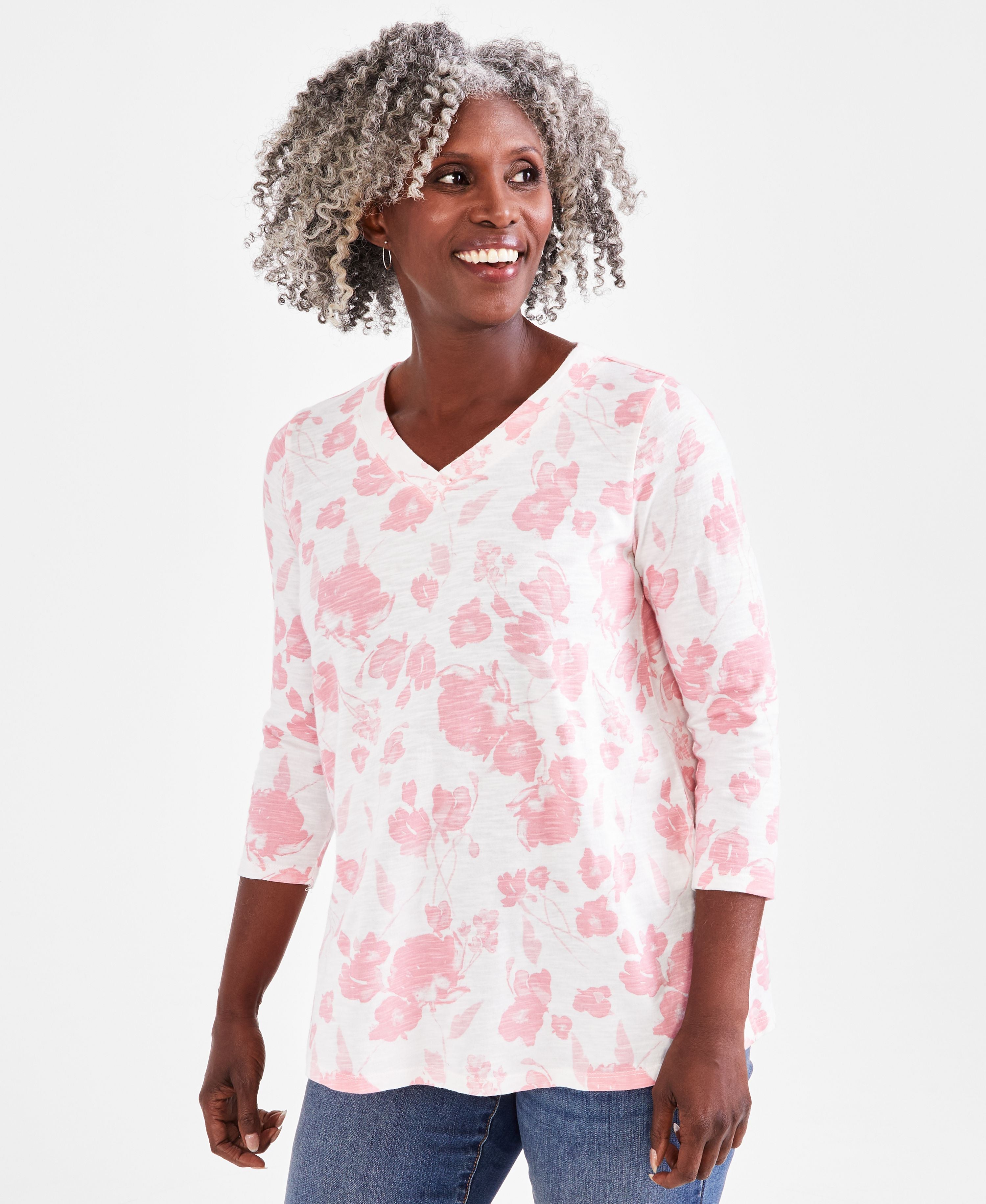 Petite Tonal Floral 3/4-Sleeve V-Neck Tunic